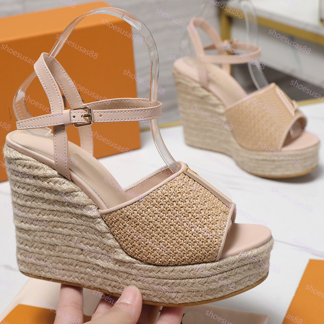 Designer Sandal pump Women Hight Heel Mare Wedge Sandal Top Quality Luxury Espadrille Slingback Heels Shoes