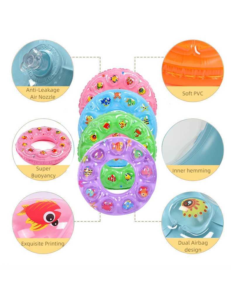 Cute Bee Print Inflatable Swimming Ring Cartoon Pattern Swim Tube Summer Beach Pool Float for Adult Kids Z260328