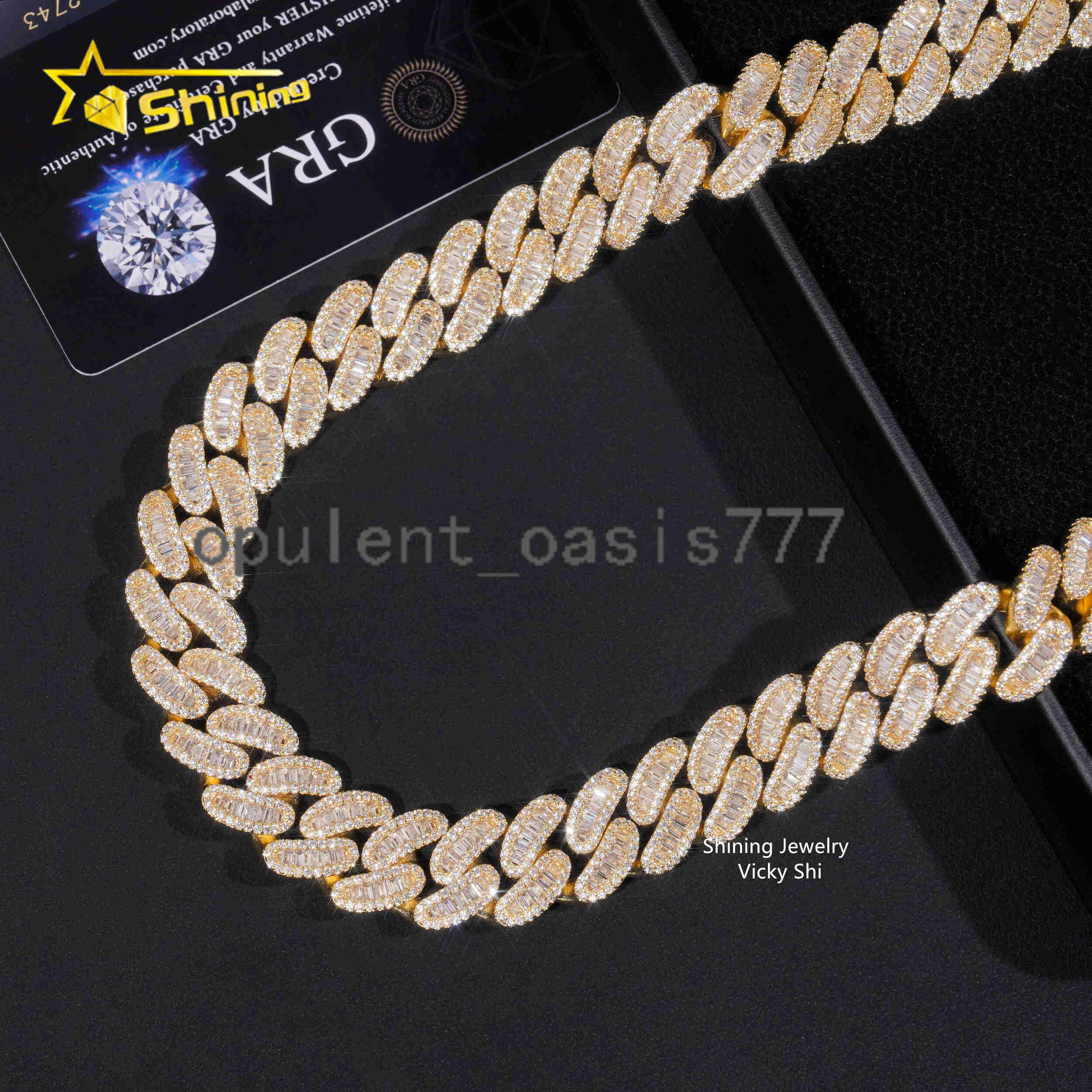Fully Iced Out Baguette Diamond Man Hip Hop Necklace 925 Sterling Silver 16MM Width D VVS Moissanite Cuban Link Chain