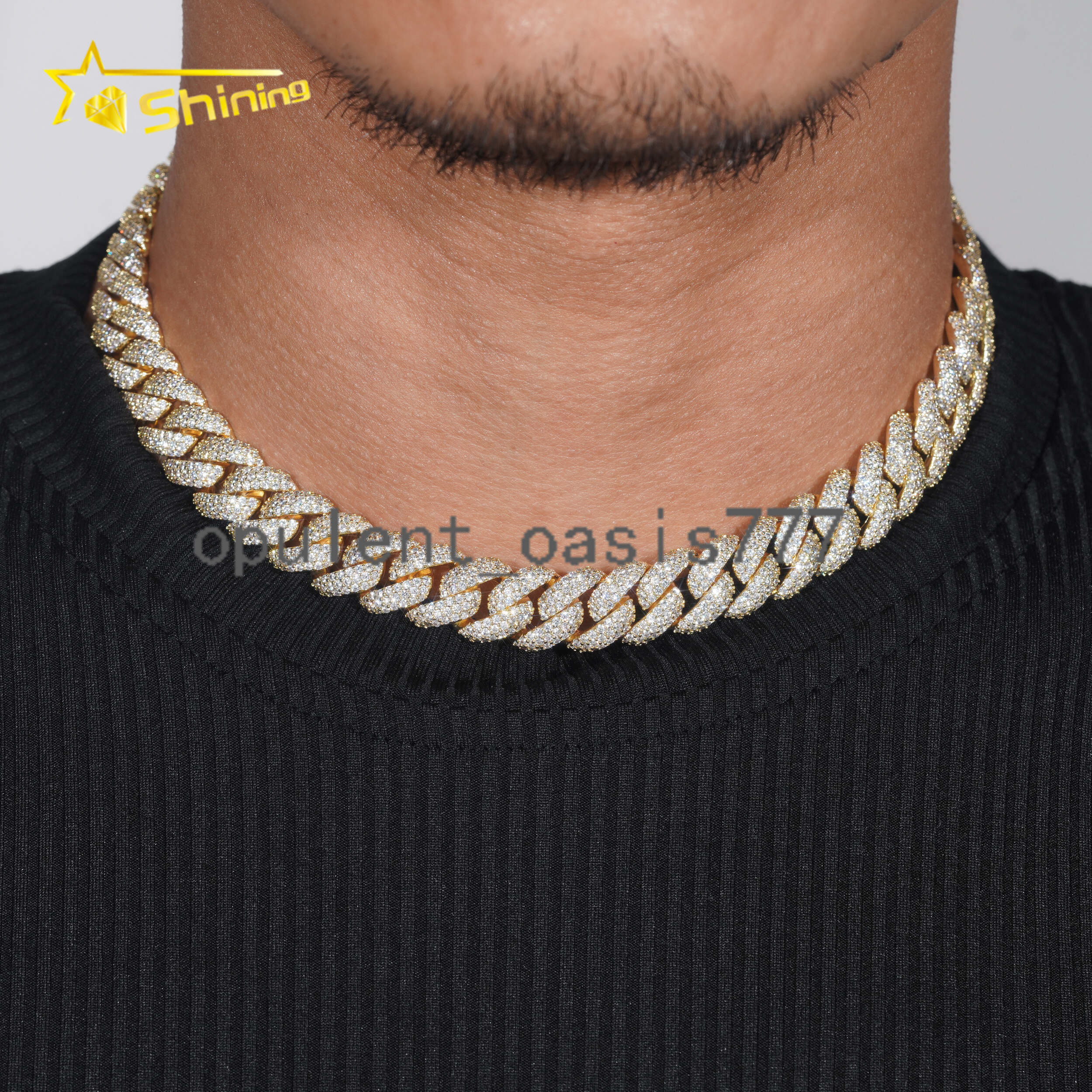 Gold Plated Pass Diamond Tester 13MM 925 Silver Iced Out Moissanite Cuban Link Chain Men Hip Hop Chain Necklace