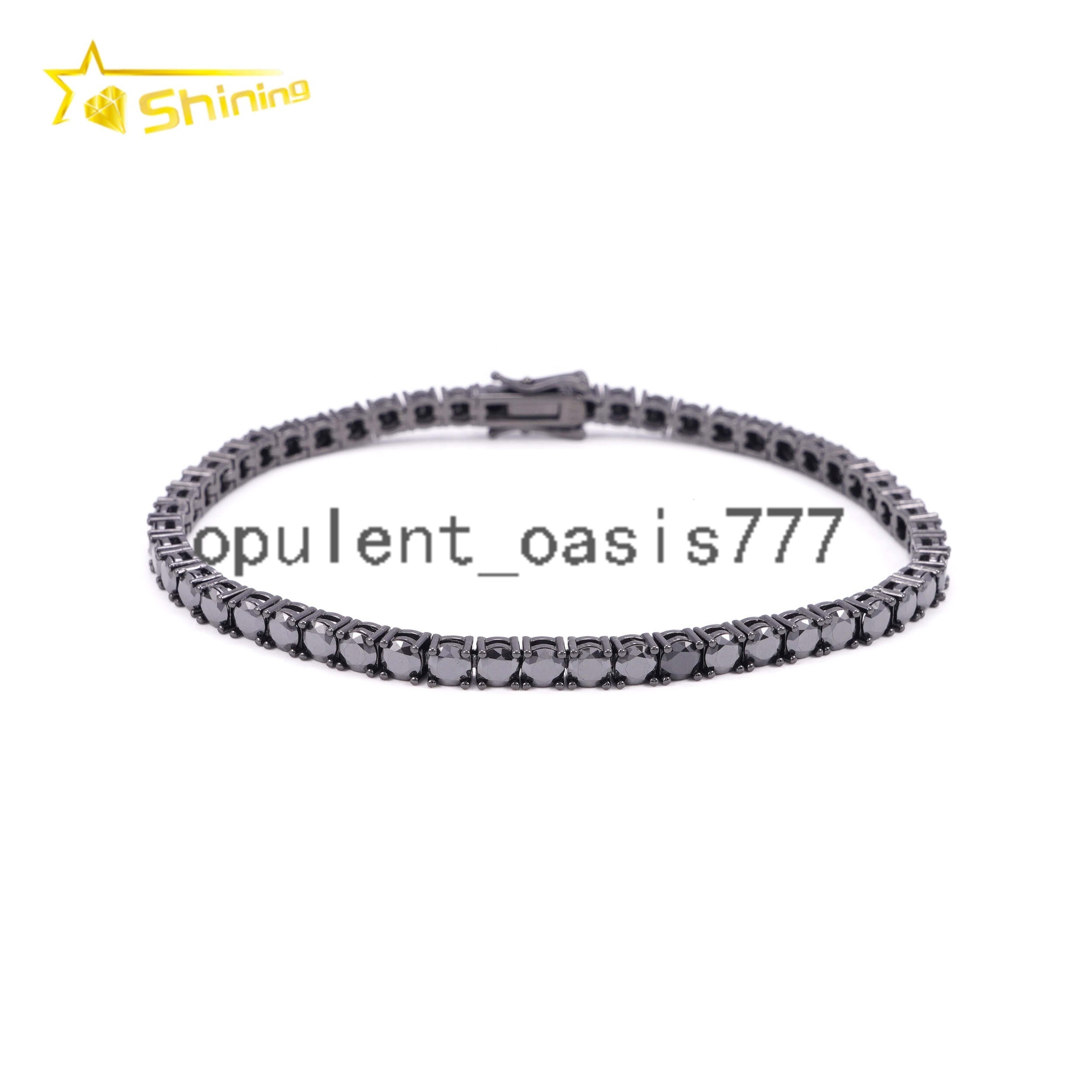 GRA Certificate Double Safety Clasp Hip Hop 925 Silver Black Moissanite Diamond Tennis Chain Bracelet