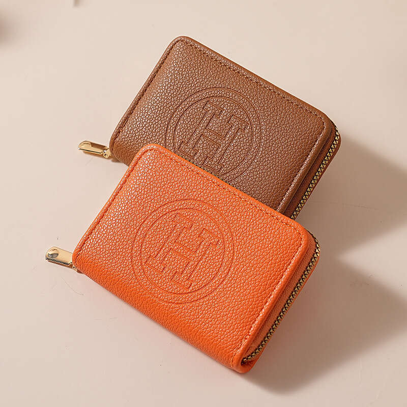Women's Premium Leather Zip Around Wallet, Embossed H Design Card Holder with Coin Compartment, Short Bifold Purse