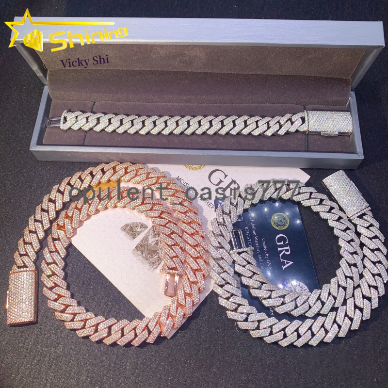 Factory VVS Moissanite Diamond 925 Silver 15mm 4 Rows Cuban Link Chain Men Iced Out Hip Hop Necklace