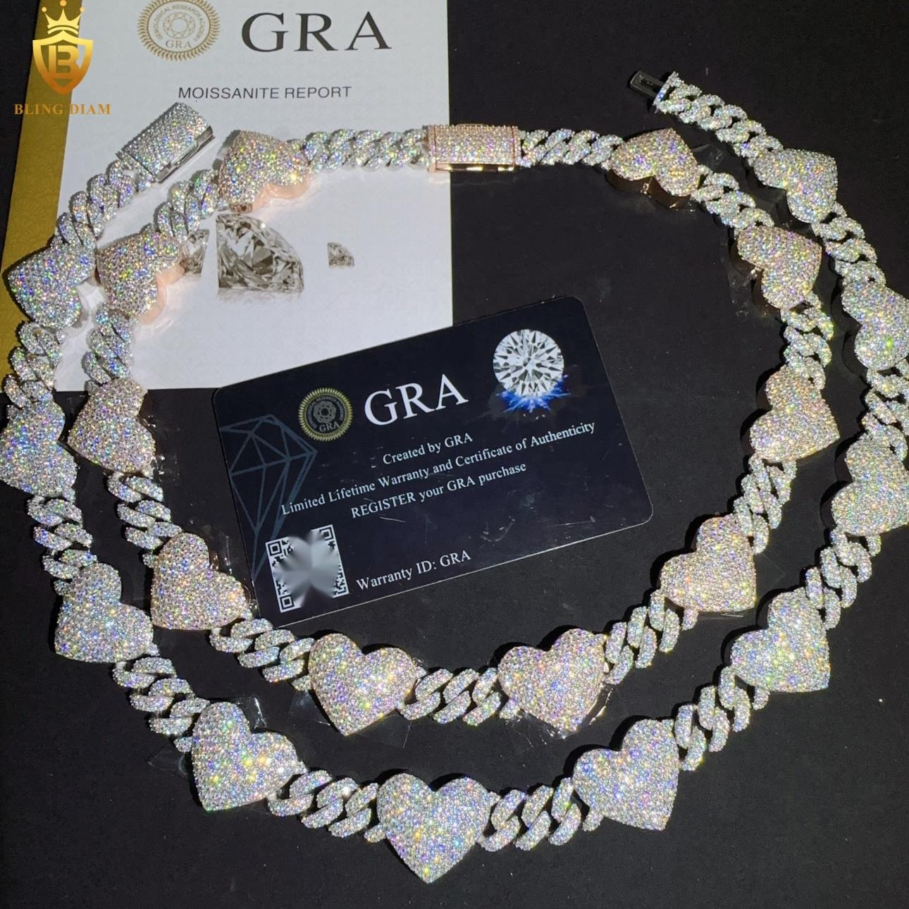 High Quality Fine Jewelry D Color VVS Moissanite Diamond High Quality Iced Out Buss Down Necklace Miami Cuban Link Chain