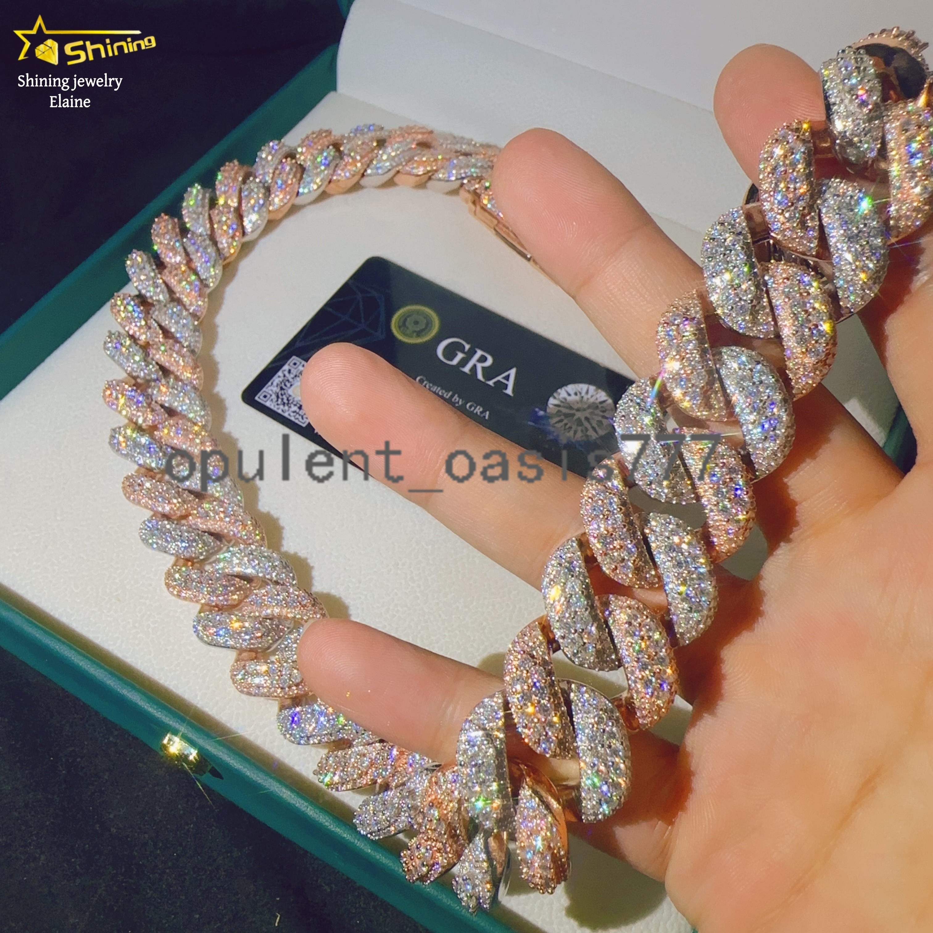 Fashion Jewelry 22mm Sterling Silver 925 Hip Hop Chain VVS Moissanite Diamond Miami Cuban Link Chain Moissanite Necklace