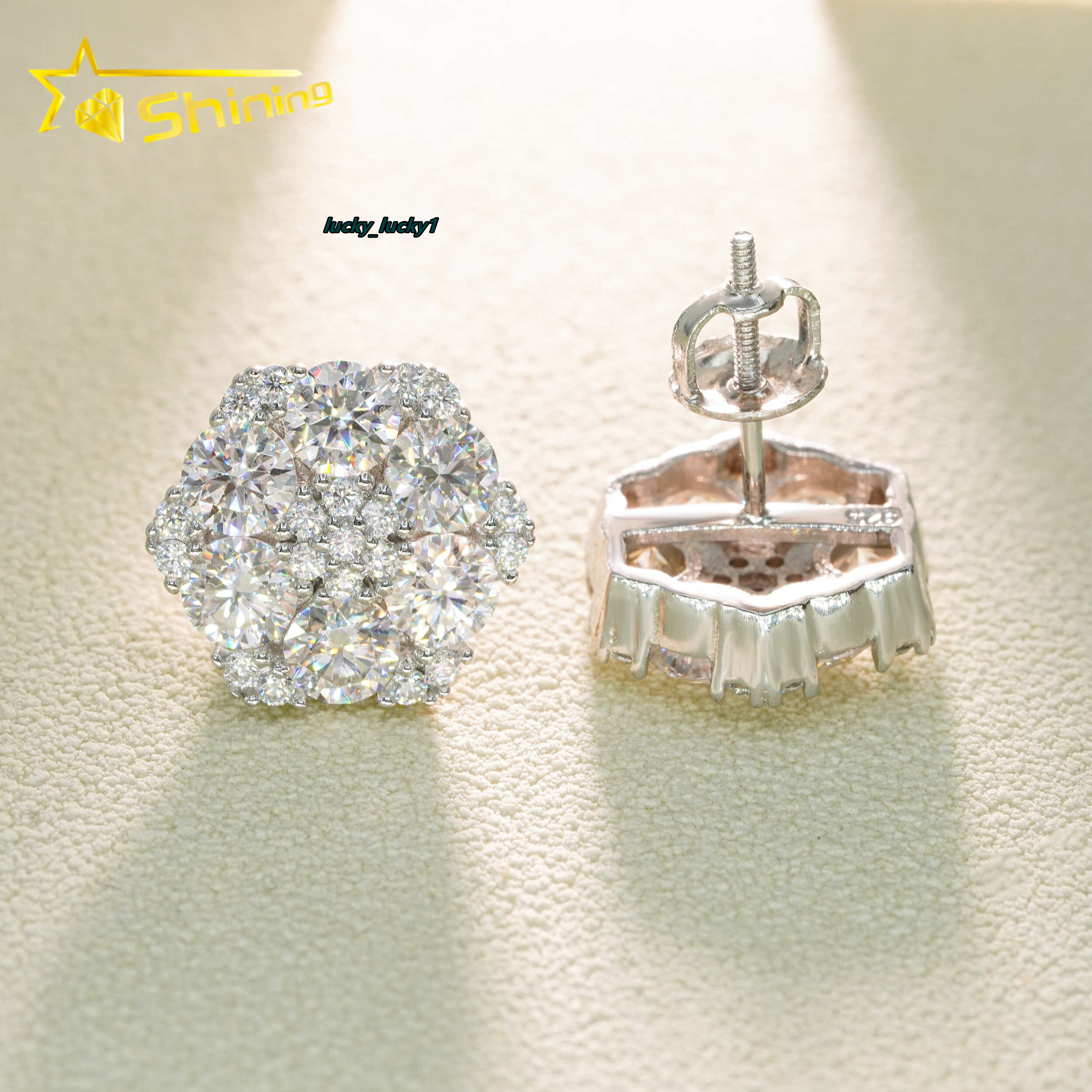 Luxury High Quality Hot Sale Flower Design Bling Jewelry 925 Sterling Silver Hip Hop Iced Out Moissanite Stud Earring Earrings