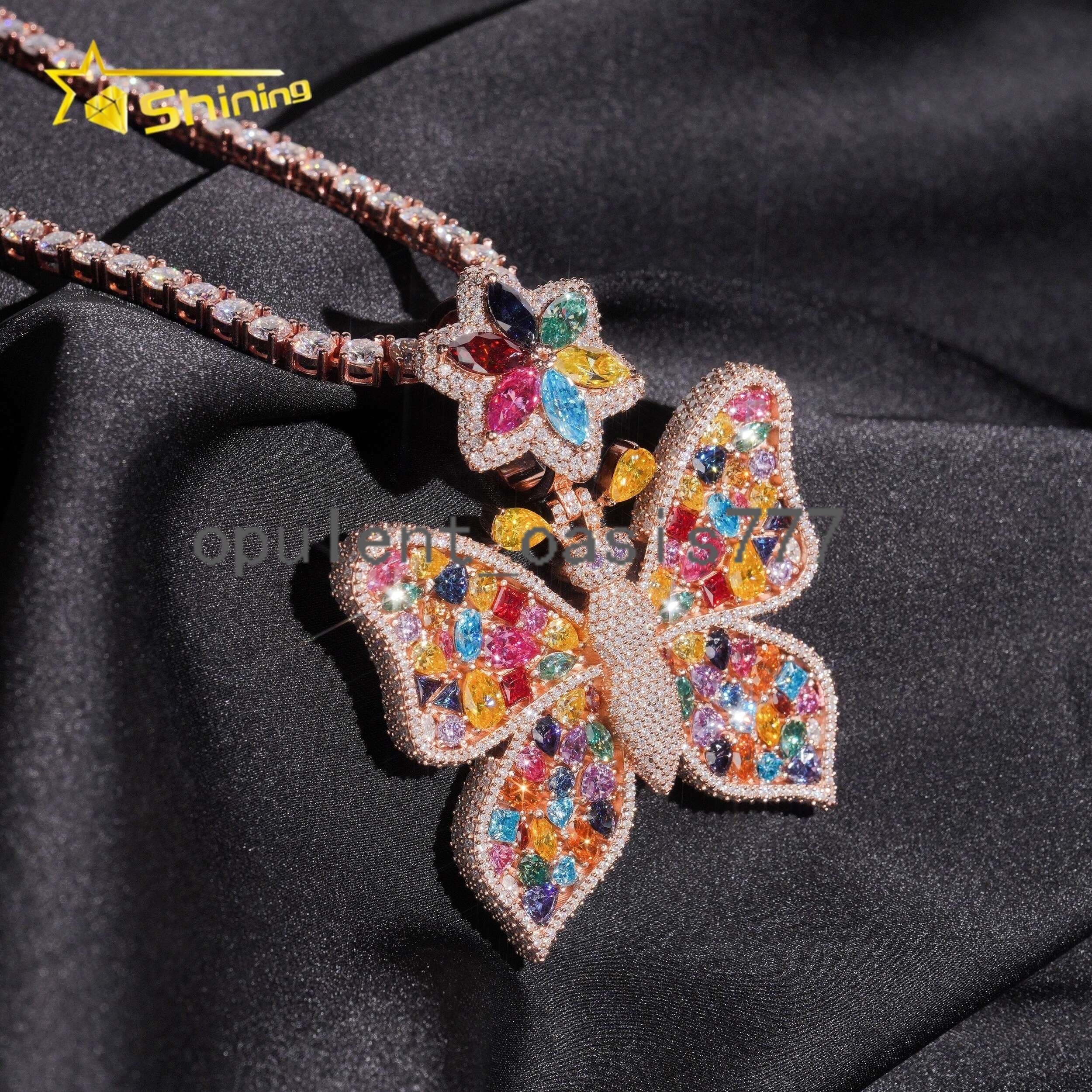 Top Quality Hip Hop Rapper Style 925 Sterling Silver Butterfly Iced Out Moissanite Diamond Pendant
