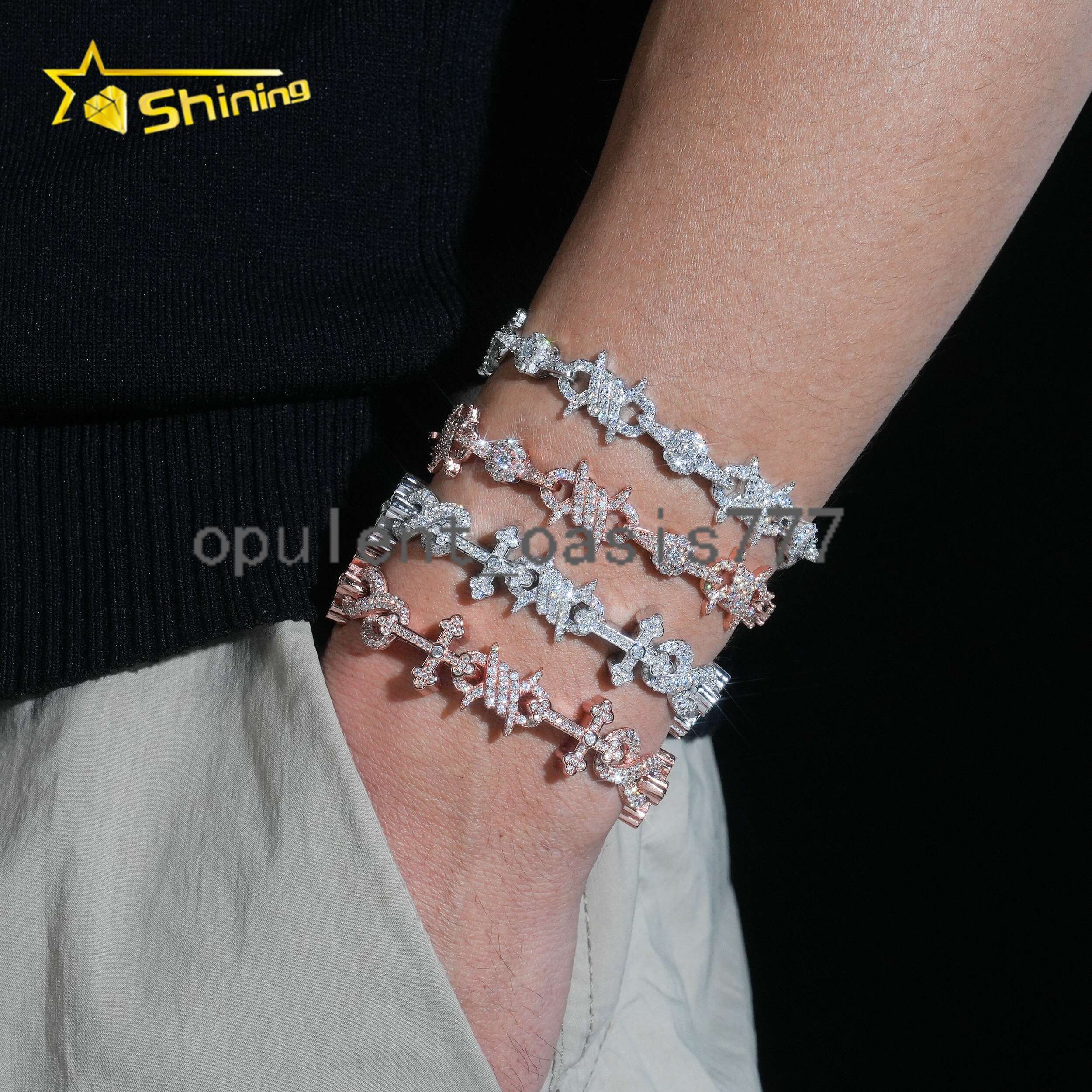 Iced Out 925 Silver Infinity Moissanite Cuban Bracelet Collection Hip Hop Jewelry Cross Style VVS Moissanite Bracelet Men