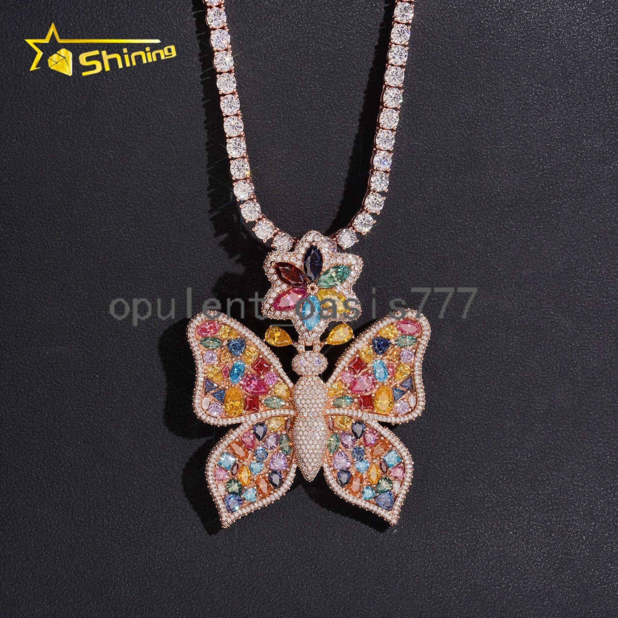 Top Quality Hip Hop Rapper Style 925 Sterling Silver Butterfly Iced Out Moissanite Diamond Pendant