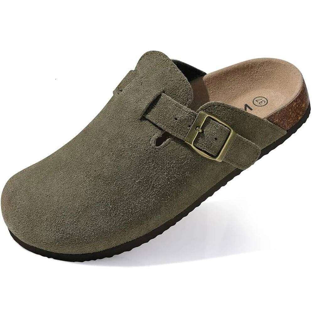Litfun Retro Cork Clogs Slippers For Fashion Men Mules Shoe with Arch Support Unisex Classic Beach Shoes Men's Suede Sandals