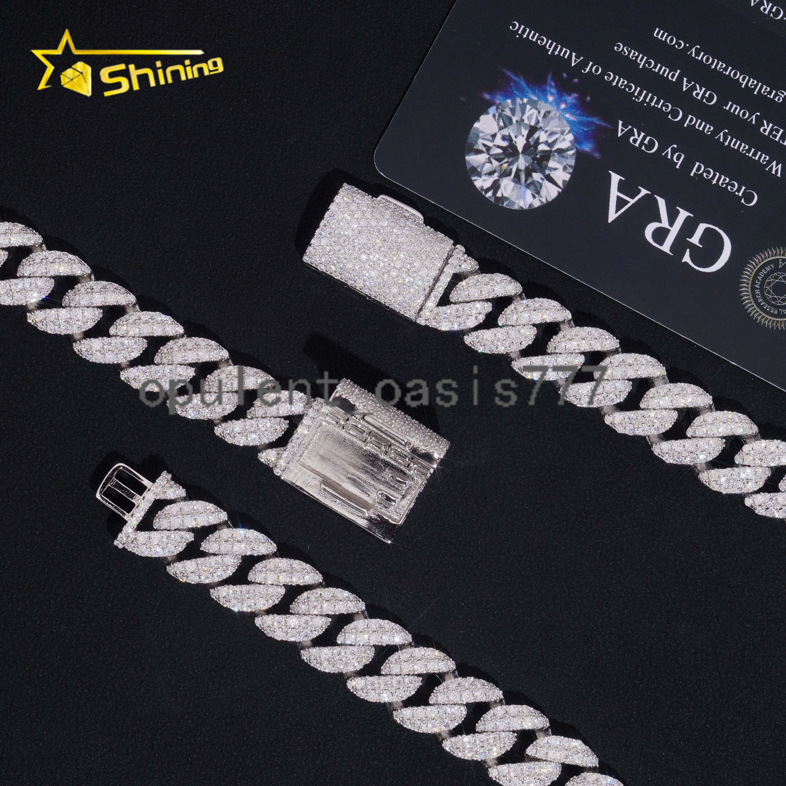 Promotion Sales Hip Hop Jewelry 12mm Width Moon Shape VVS Moissanite Cuban Link Chain 925 Sterling Silver Iced Out Men Necklace