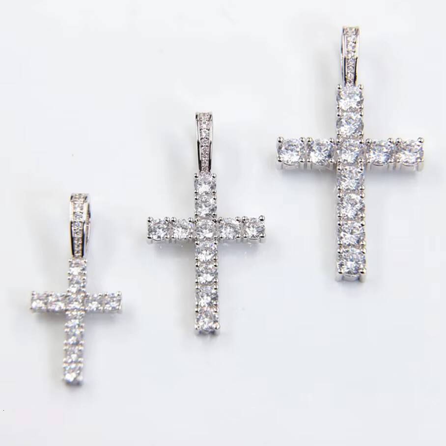 2026Ready to Ship S925 Silver Pendant with 2mm to 5mm Moissanite White Cross Pendant