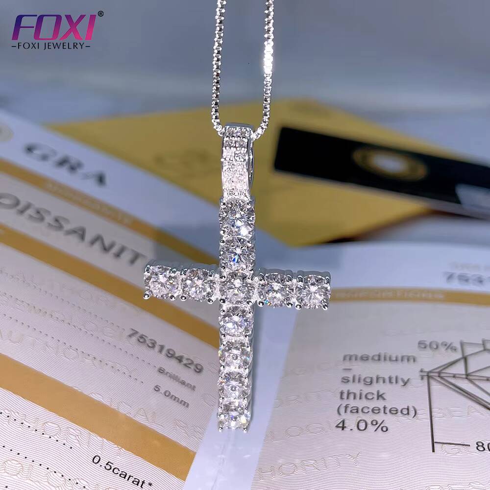 Hip Hop Rapper Mens Jewelry Bling Iced Out D Color Moissanite Cross Pendant 925 Silver 5mm Big Diamond Cross Charm Pendant Gra