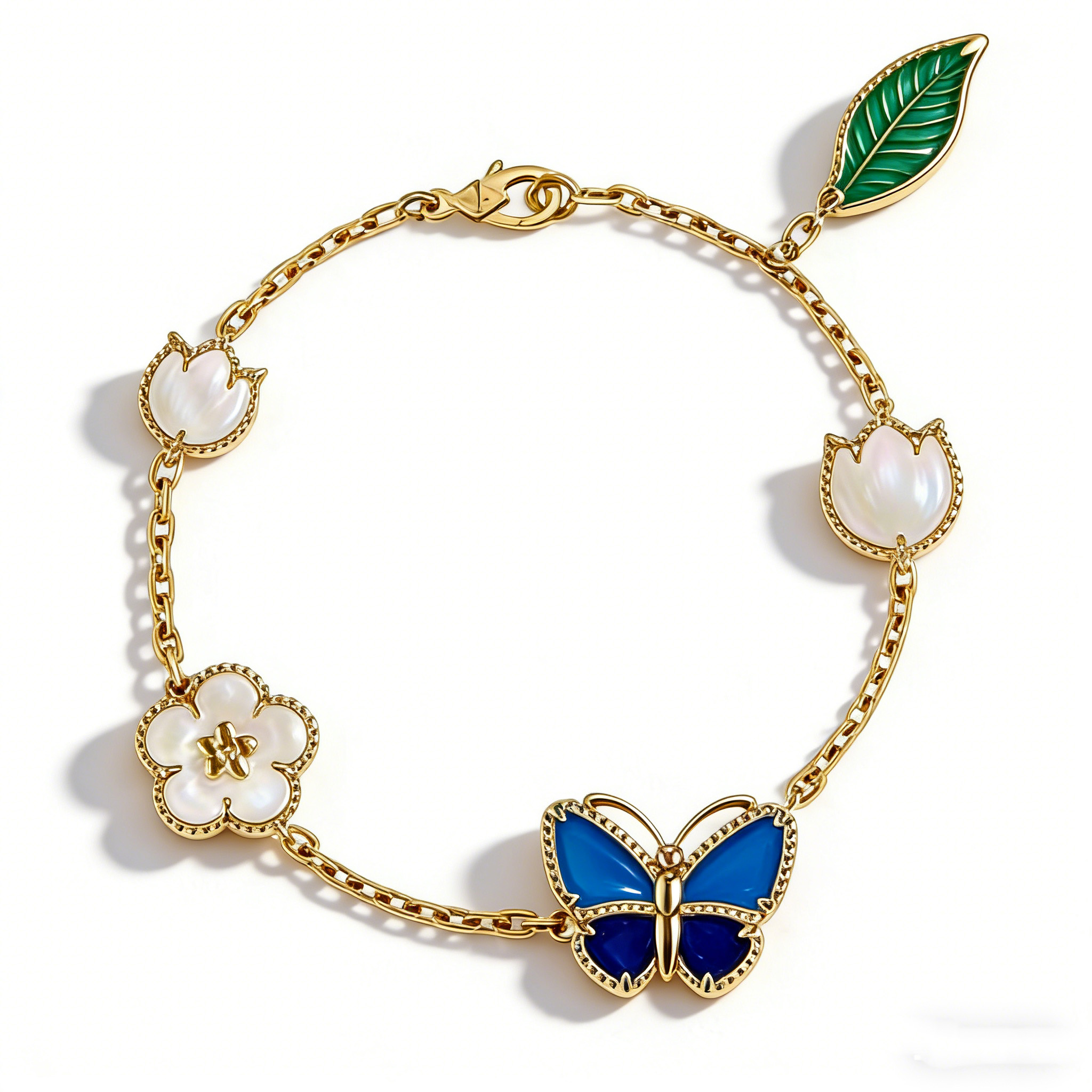 bracelet designer jewelry designer bracelet Butterfly Flower Enamel Charm Bracelet 18K Gold Plated Mother of Pearl Jewelry for Women luxury jewelry clover