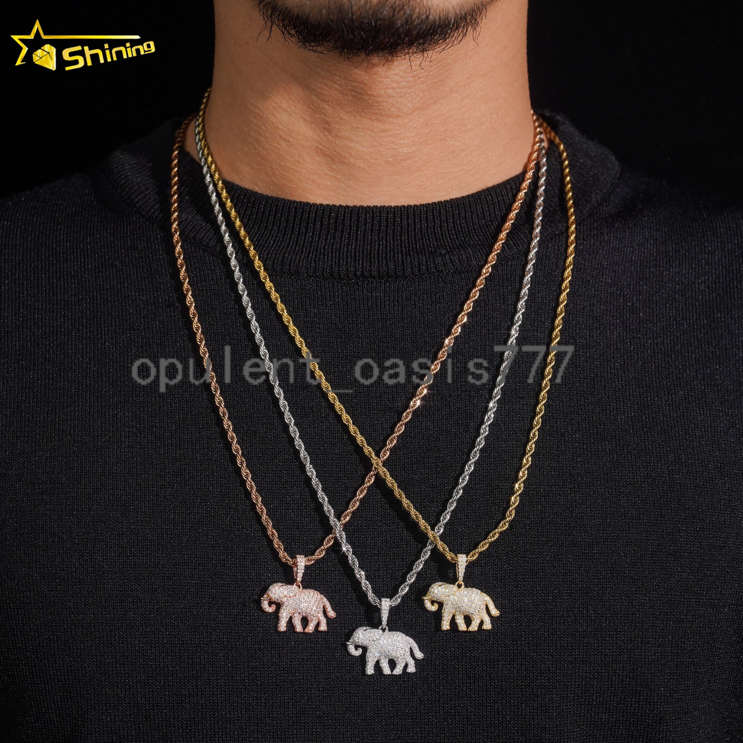 New Hip Hop Jewelry 925 Silver Gold Plated Moissanite Elephant Pendant GRA Certificated Custom Moissanite Pendant for Men