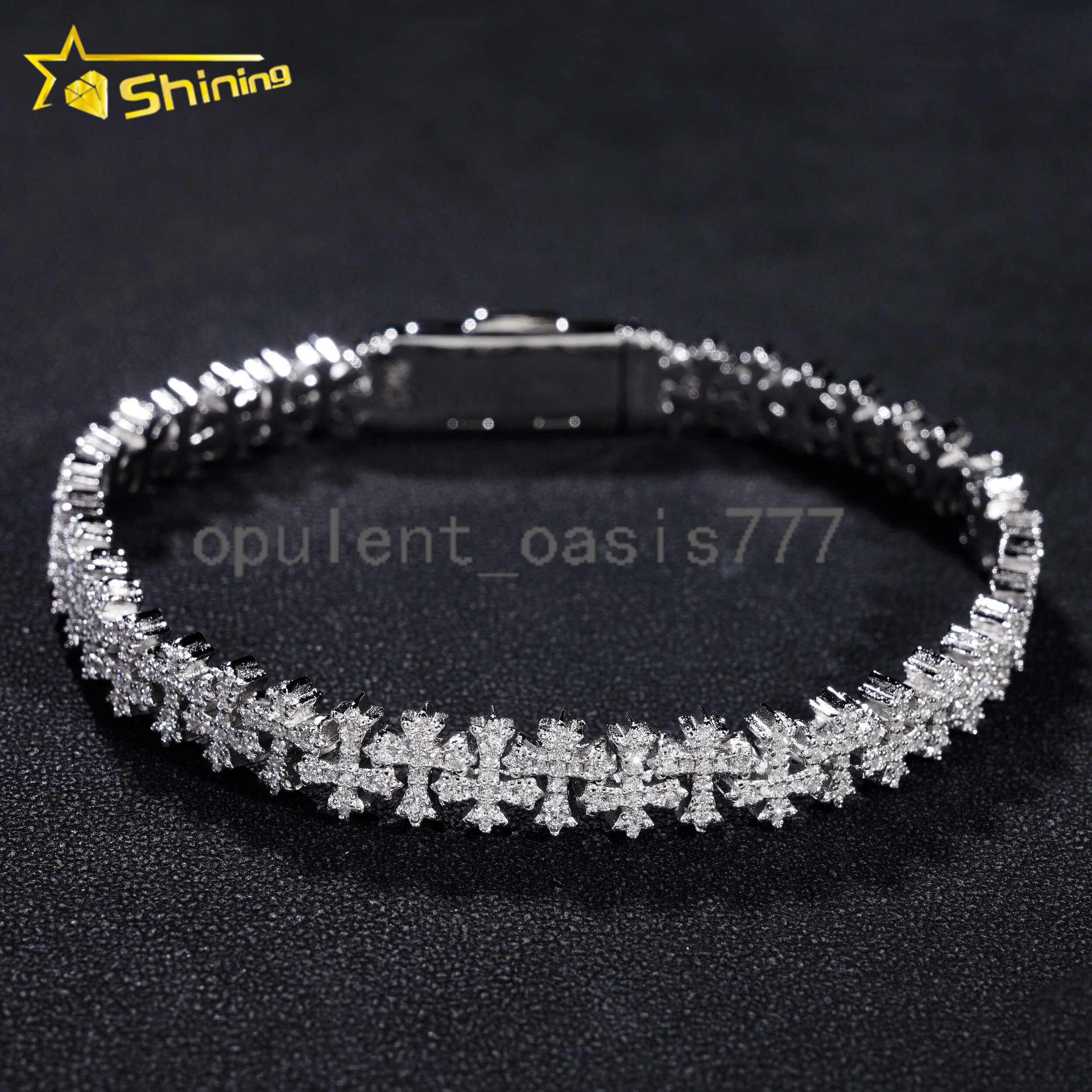 Pass Diamond Tester Silver 925 Gold Plated Hip Hop Jewelry Custom VVS Moissanite Cuban Link Chain Cross Bracelet