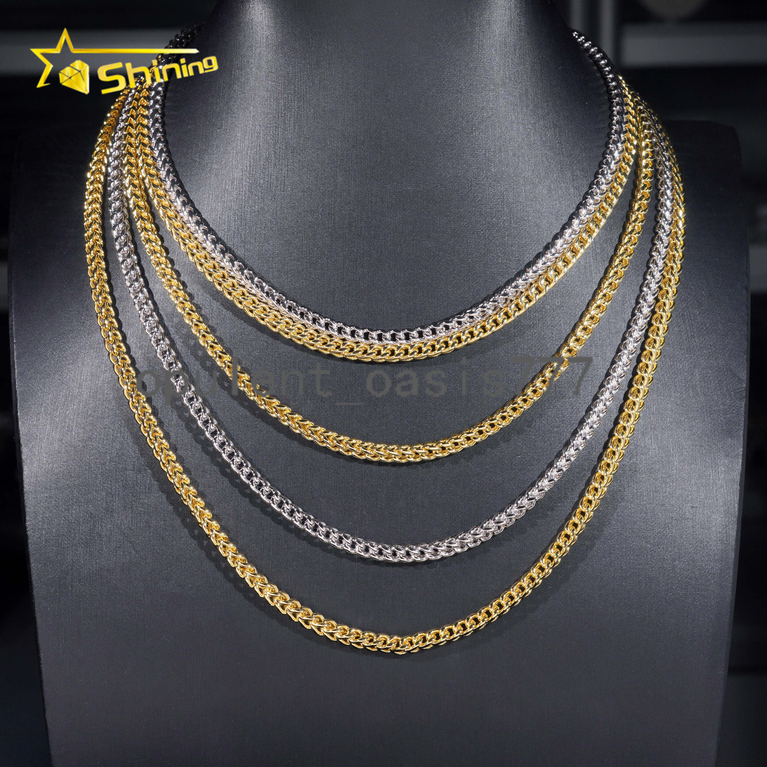 Fast Shipping Hip Hop Jewelry Necklaces Men Women Choker Necklace Fashion Gold Plated 4MM 925 silver 925 silver Moissanite Rope Chain