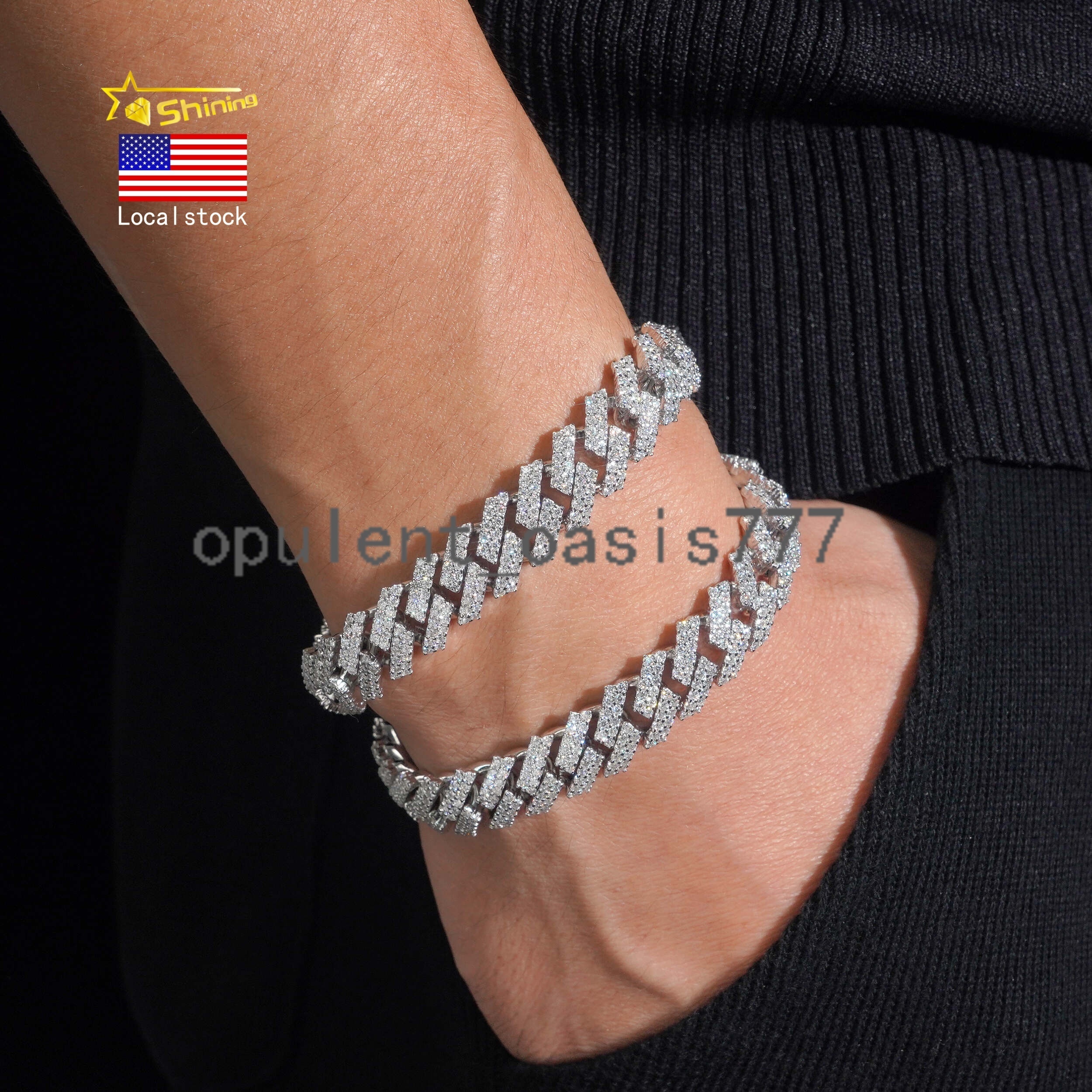 Pass Diamond Tester Fire Jewelry Fashion Hip Hop Style 12mm Cuban Link Chain Bracelet 925 Sterling Silver Moissanite USA Stock