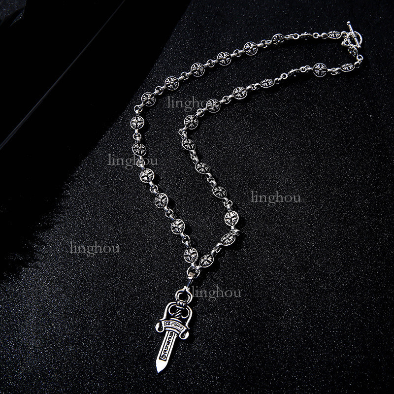 Hip Hop Style Designer Necklace 2026 Luxury Brand Women's Jewelry Fashion Retro Silver Electroplated Silver Sword Pendant Cross Necklace Trendy M