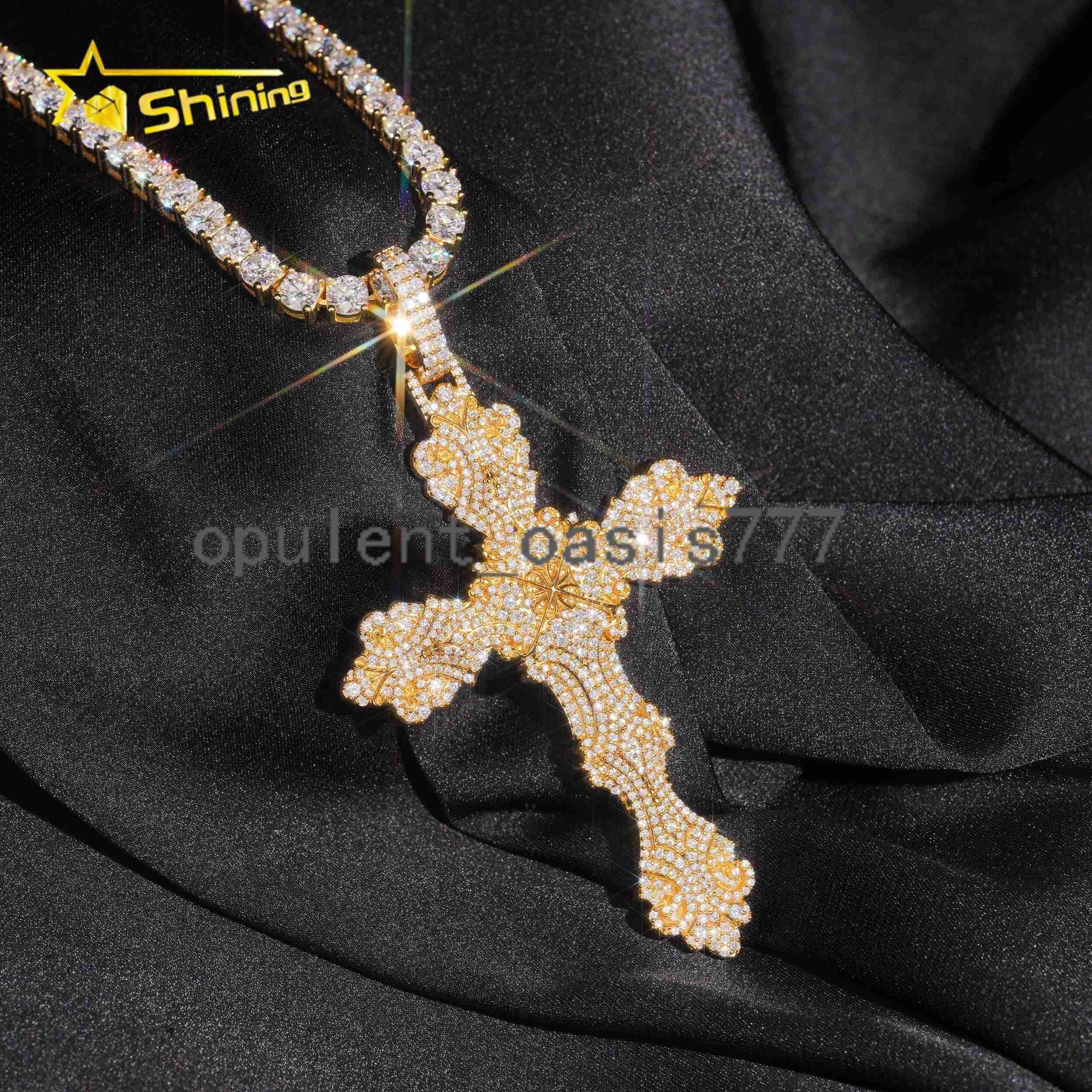 Hip Hop Style 925 Sterling Silver Pass Diamond Tester Gold Plated Iced Out Cross Charms Moissanite Pendants