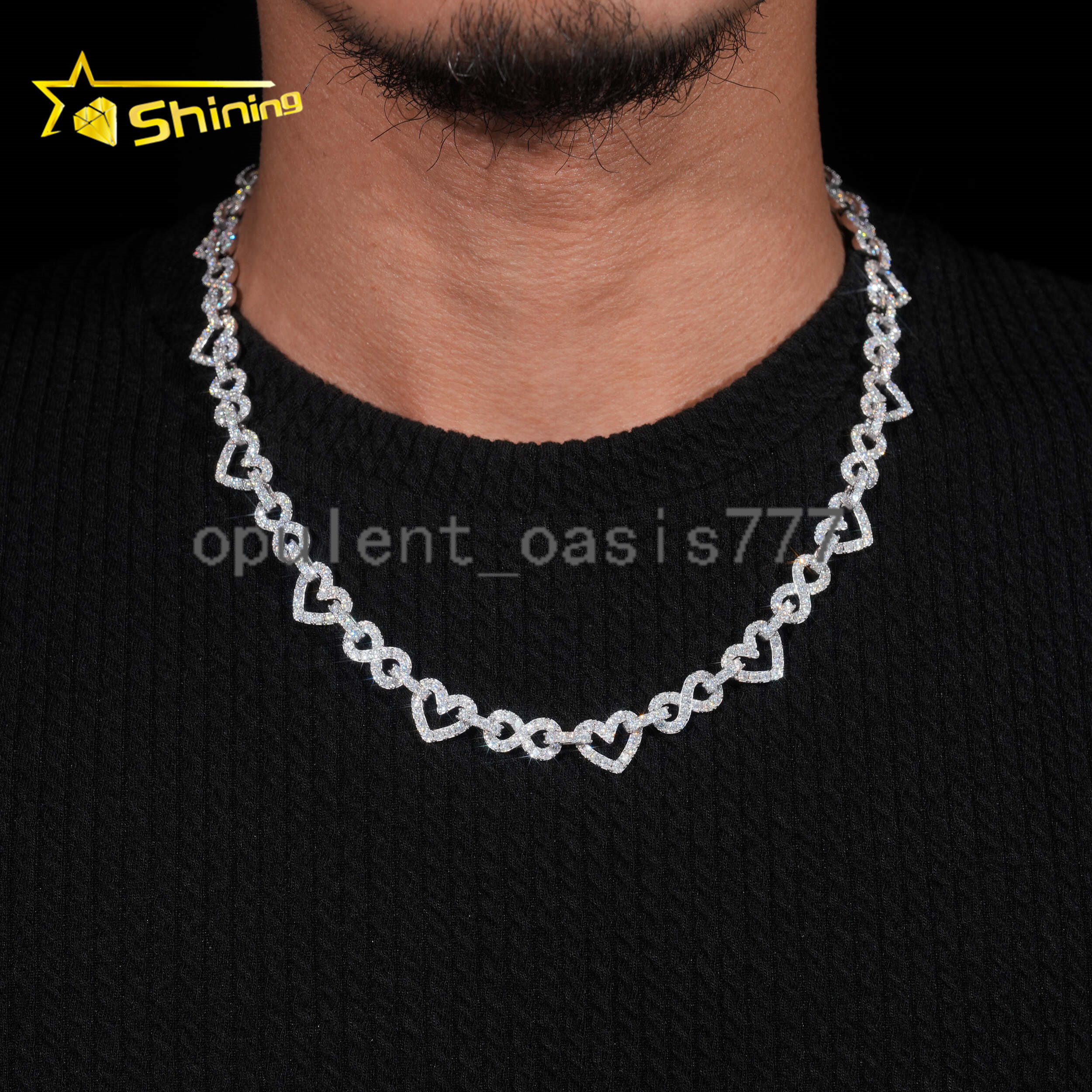 Hip Hop Jewelry Rapper 925 Silver 85MM Heart Style Missanite Cuban Link Chain Iced Out Men Infinity Cuban Necklace Chain Link