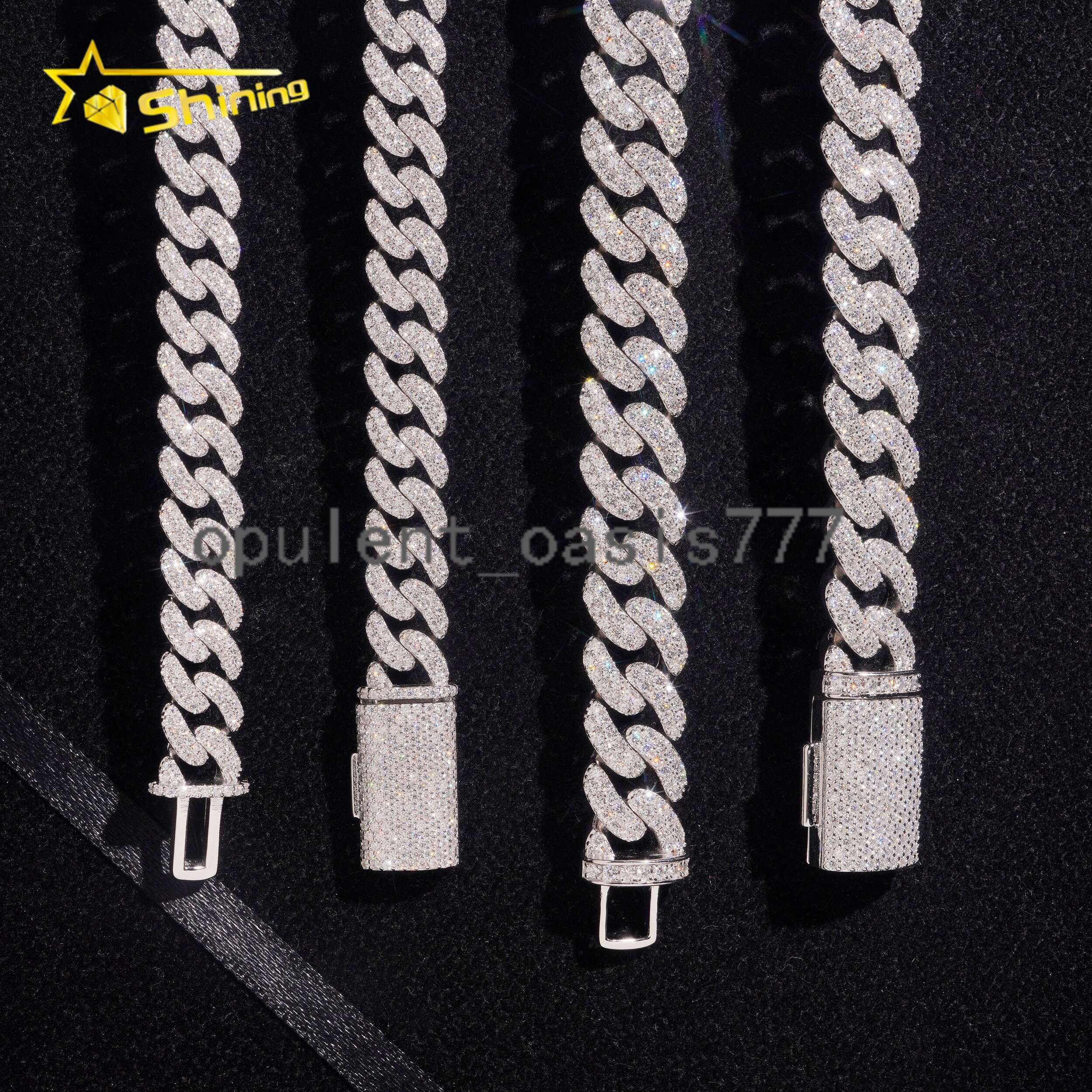 Hip Hop Jewelry 925 Silver 2Rows 10mm 13mm VVS Moissanite Cuban Link Chain Custom Iced Out Cuban Link for Men