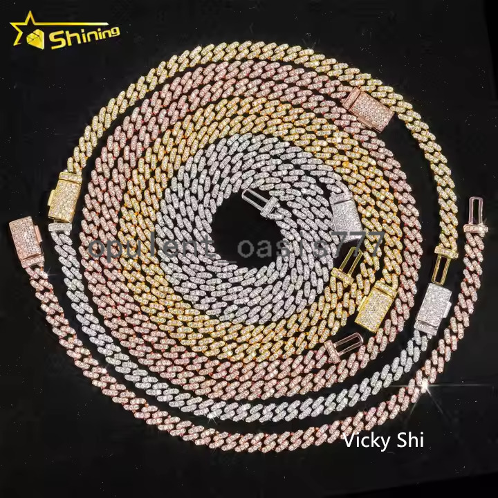 Hot Selling Hip Hop Cuban Necklace Iced Out 925 Sterling Silver Gold Plated 6MM VVS Moissanite Diamond Cuban Link Chain