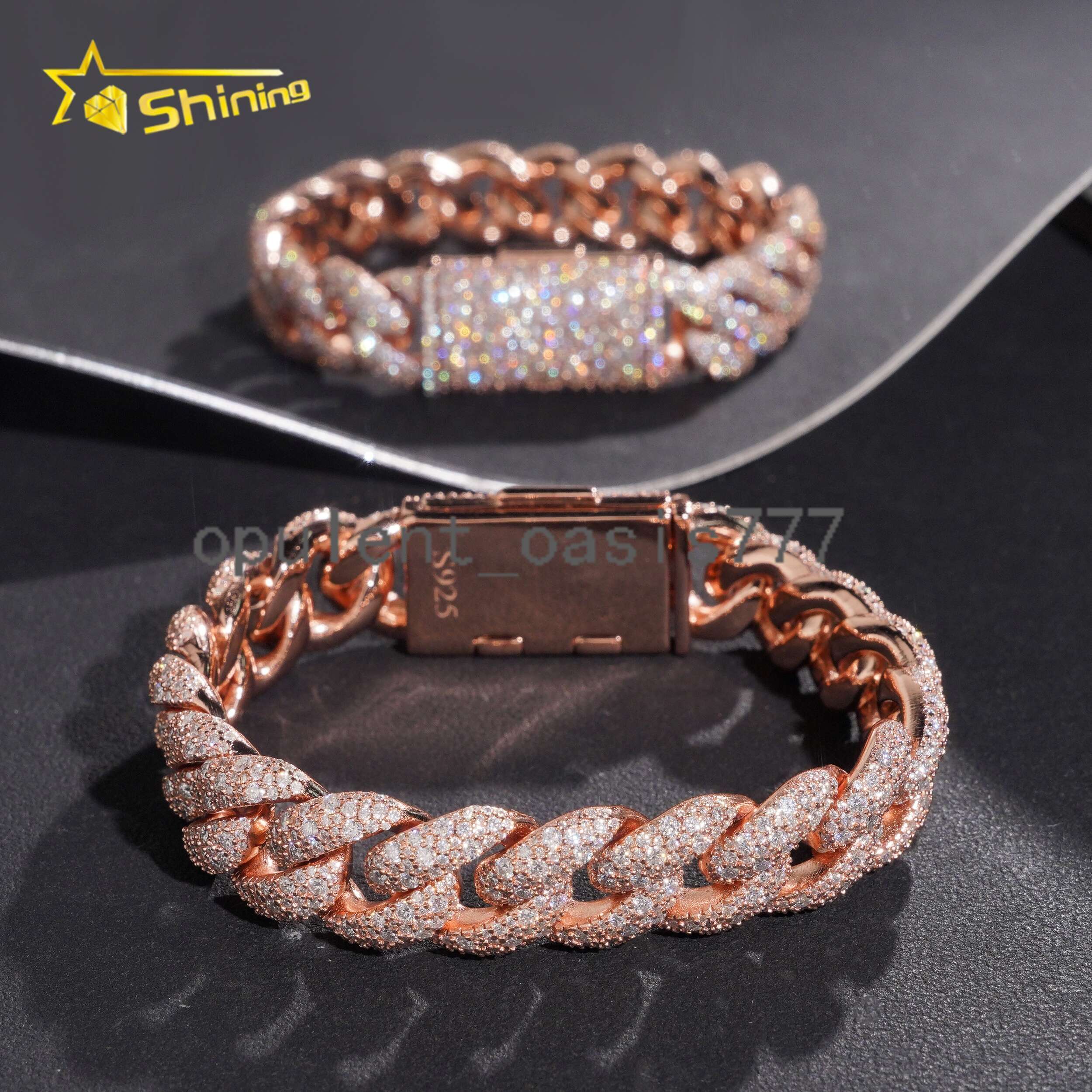 USA Warehouse Local Stock 14mm Bracelet 925 Solid Silver Hip Hop Iced Out GRA Moissanite Diamond Sparkling Cuban Link Bracelet
