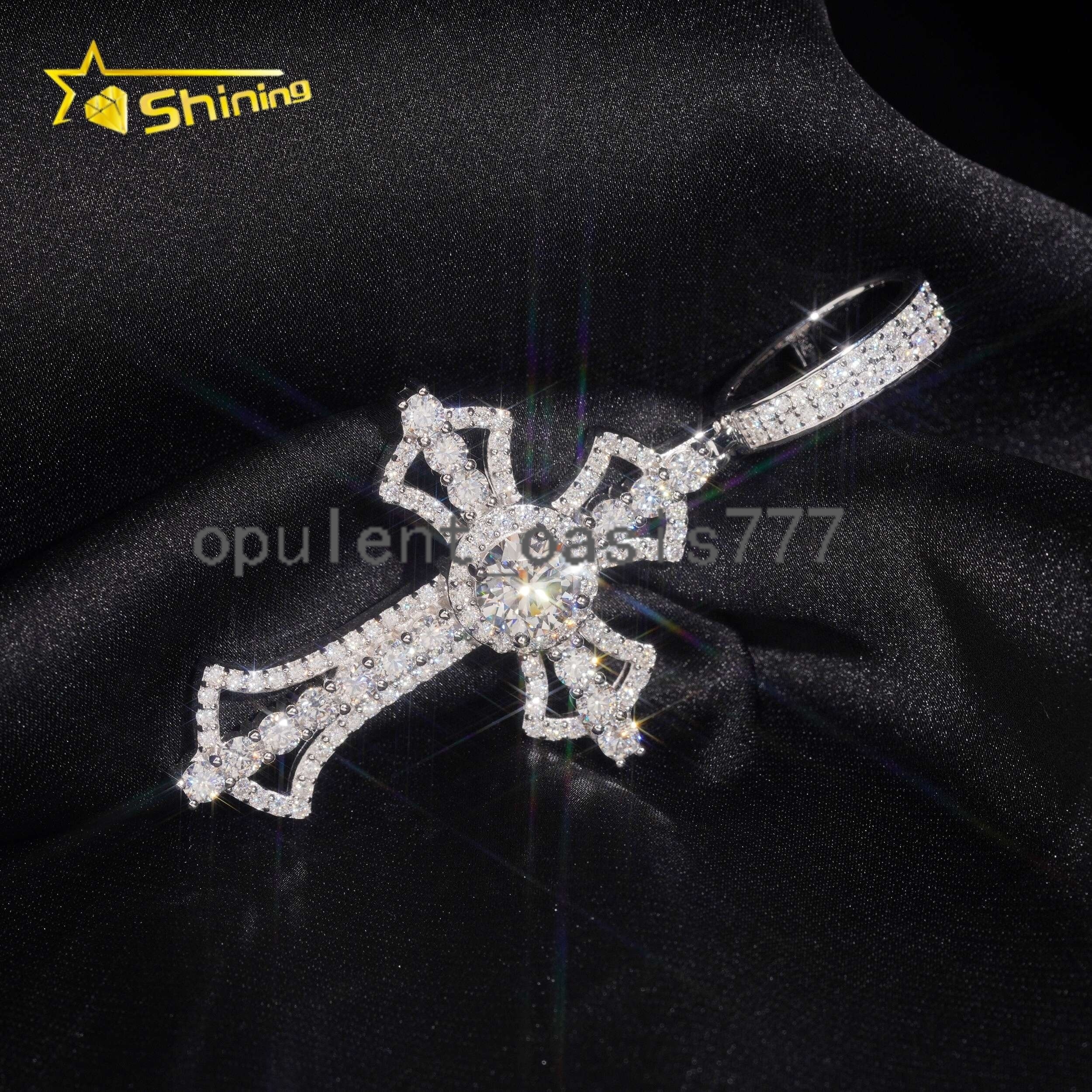 Fast Shipping Local Stock 925 Silver Cross Hip Hop Fine Jewelry Iced Out Moissanite Pendant