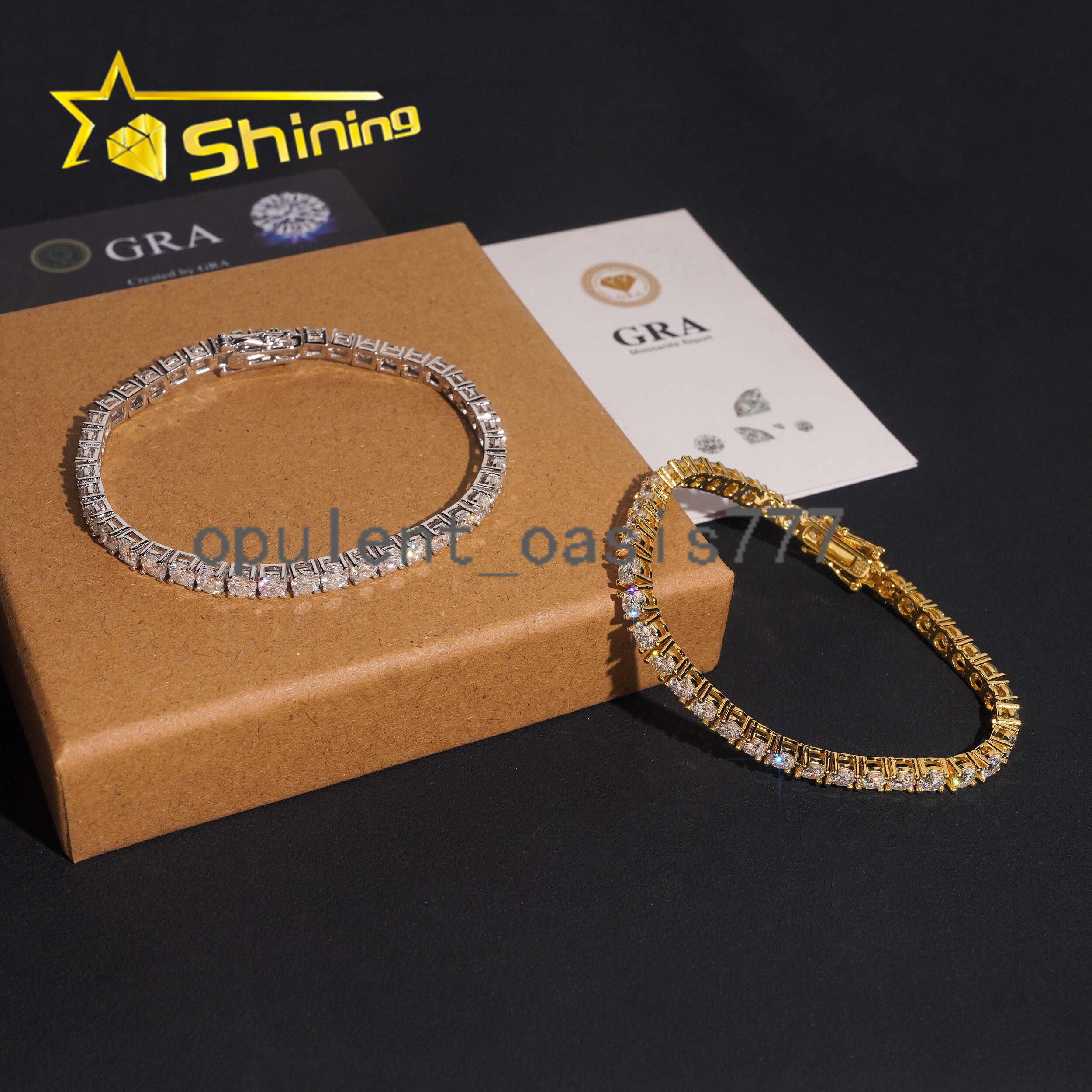 USA Warehouse Local Stock GRA Cert 4MM 925 Solid Silver Hip Hop Iced Out VVS Moissanite Diamond Tennis Chain Bracelet