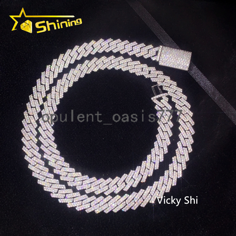Hot Selling Iced Out Cuban Necklace 925 Sterling Silver 10MM Two Tones Moissanite Link Cuban Custom Fashion Chain for Men
