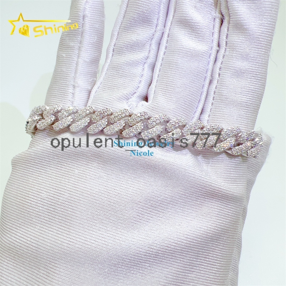 Top Quality 925 Silver Iced Out Custom Hip Hop Jewelry Moissanite Cuban Link Chain 8mm Cuban Link Bracelet