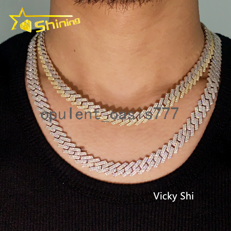 Hot Selling Iced Out Cuban Necklace 925 Sterling Silver 10MM Two Tones Moissanite Link Cuban Custom Fashion Chain for Men