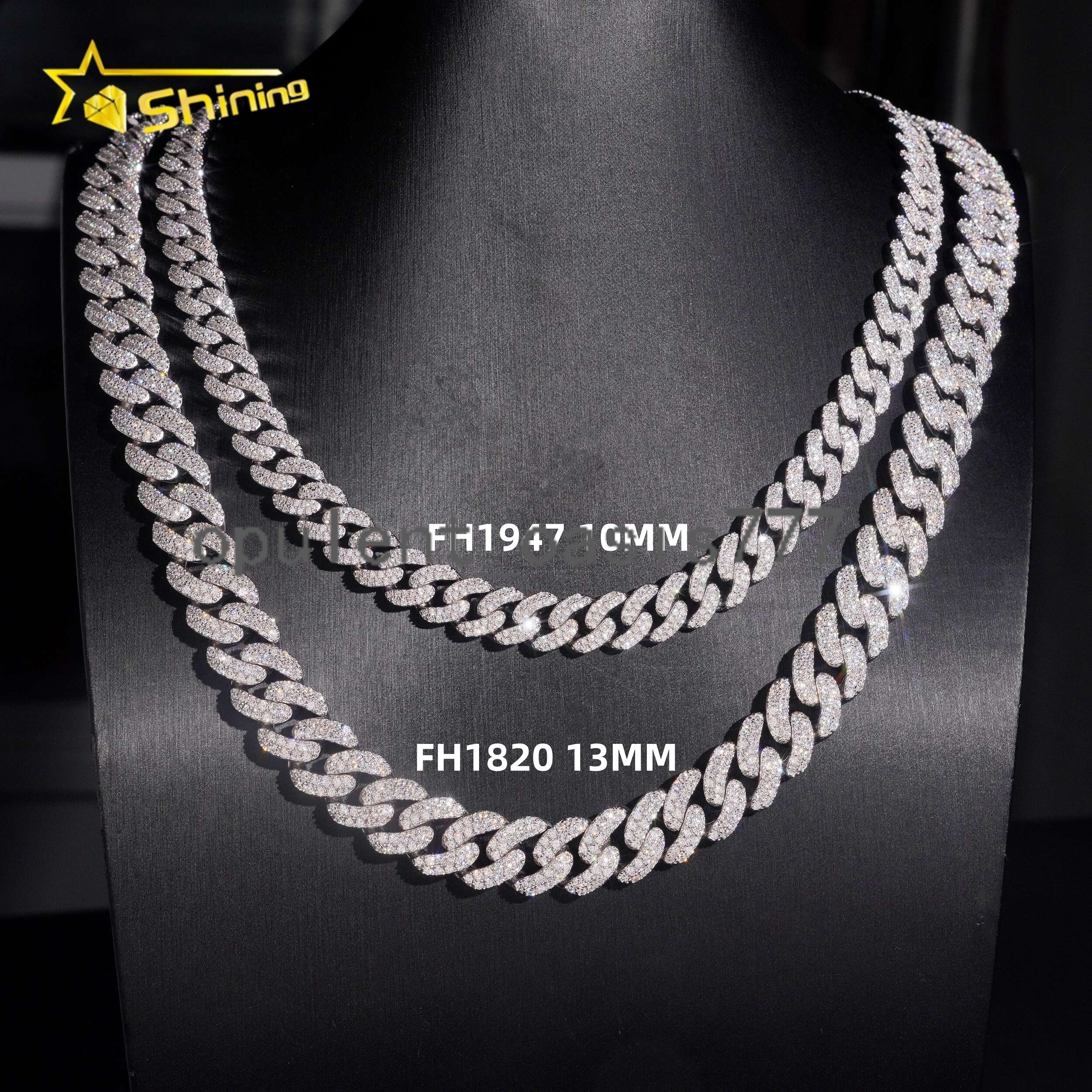 Hip Hop Jewelry 925 Silver 2Rows 10mm 13mm VVS Moissanite Cuban Link Chain Custom Iced Out Cuban Link for Men