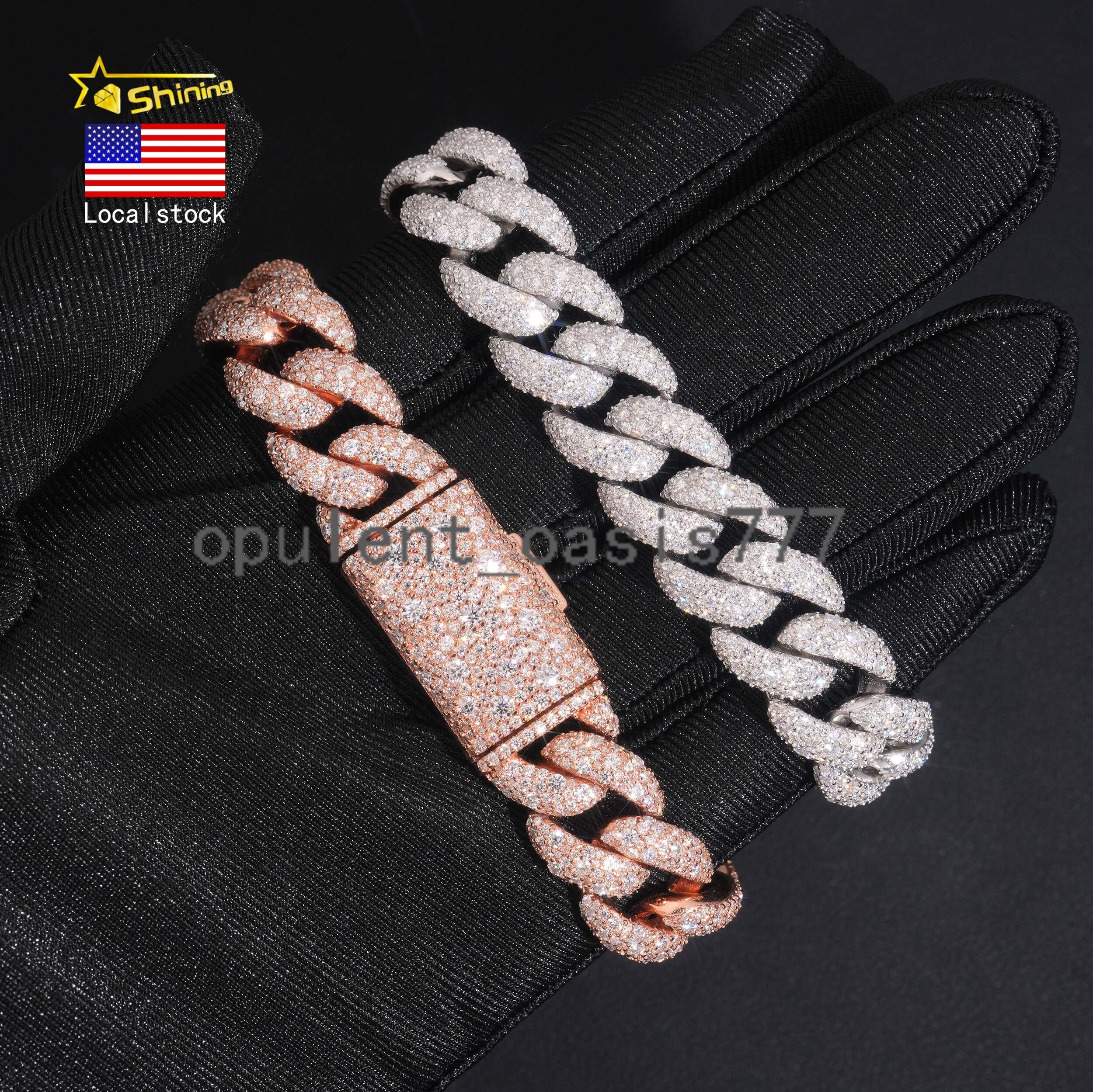 USA Warehouse Local Stock 14mm Bracelet 925 Solid Silver Hip Hop Iced Out GRA Moissanite Diamond Sparkling Cuban Link Bracelet