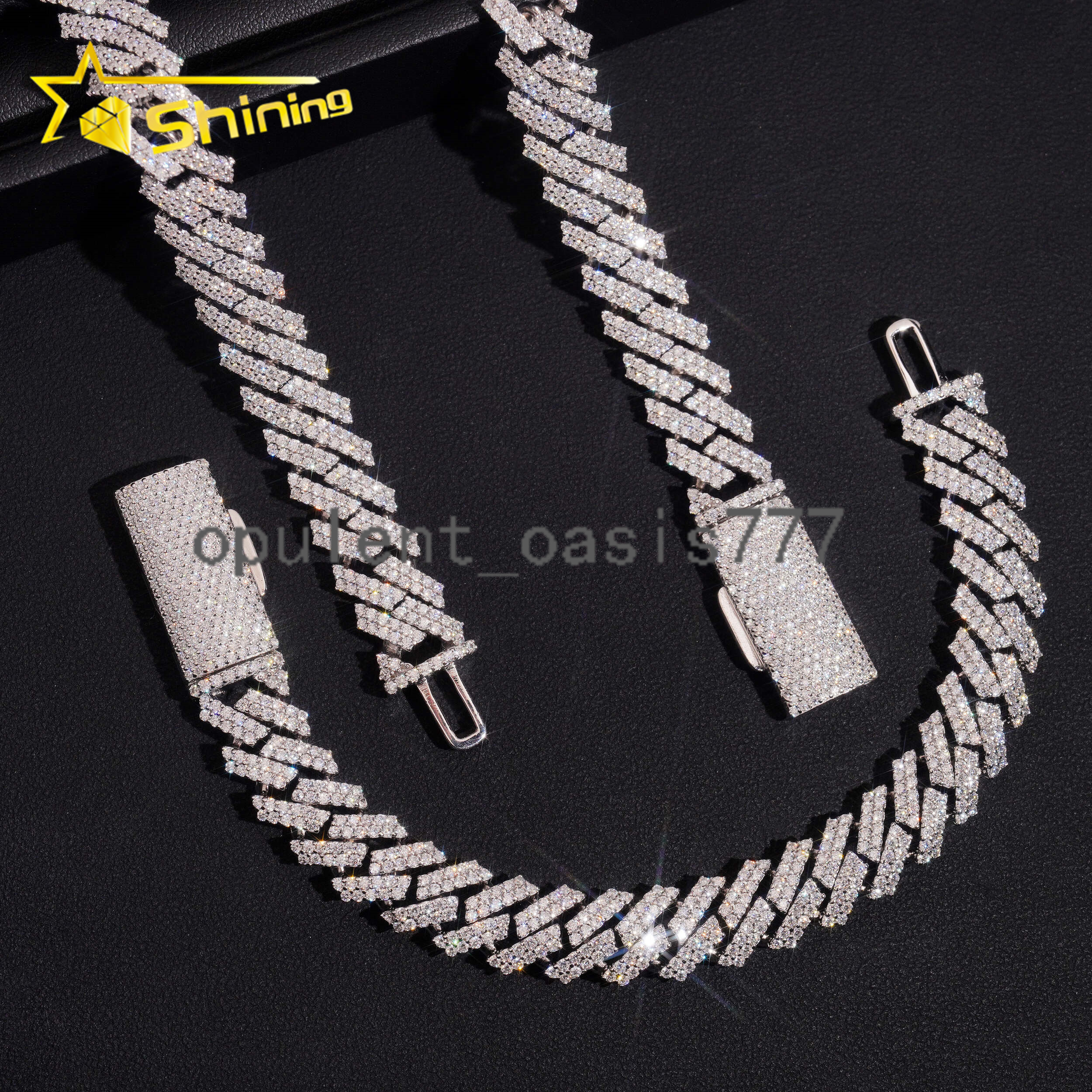 USA New Stocks 12mm 925 Silver Cuban Link Chain Moissanite Hip Hop Jewelry Men Iced Out Moissanite Diamond Necklace