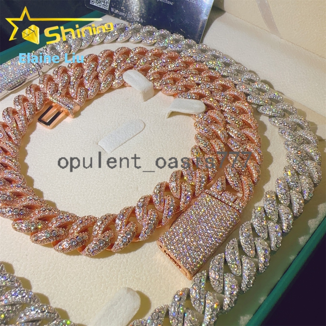 Pass Diamond Tester Hip Hop Jewelry 15mm Sterling Silver 925 Moissanite Cuban Miami VVS Moissanite Cuban Link Chain Necklace