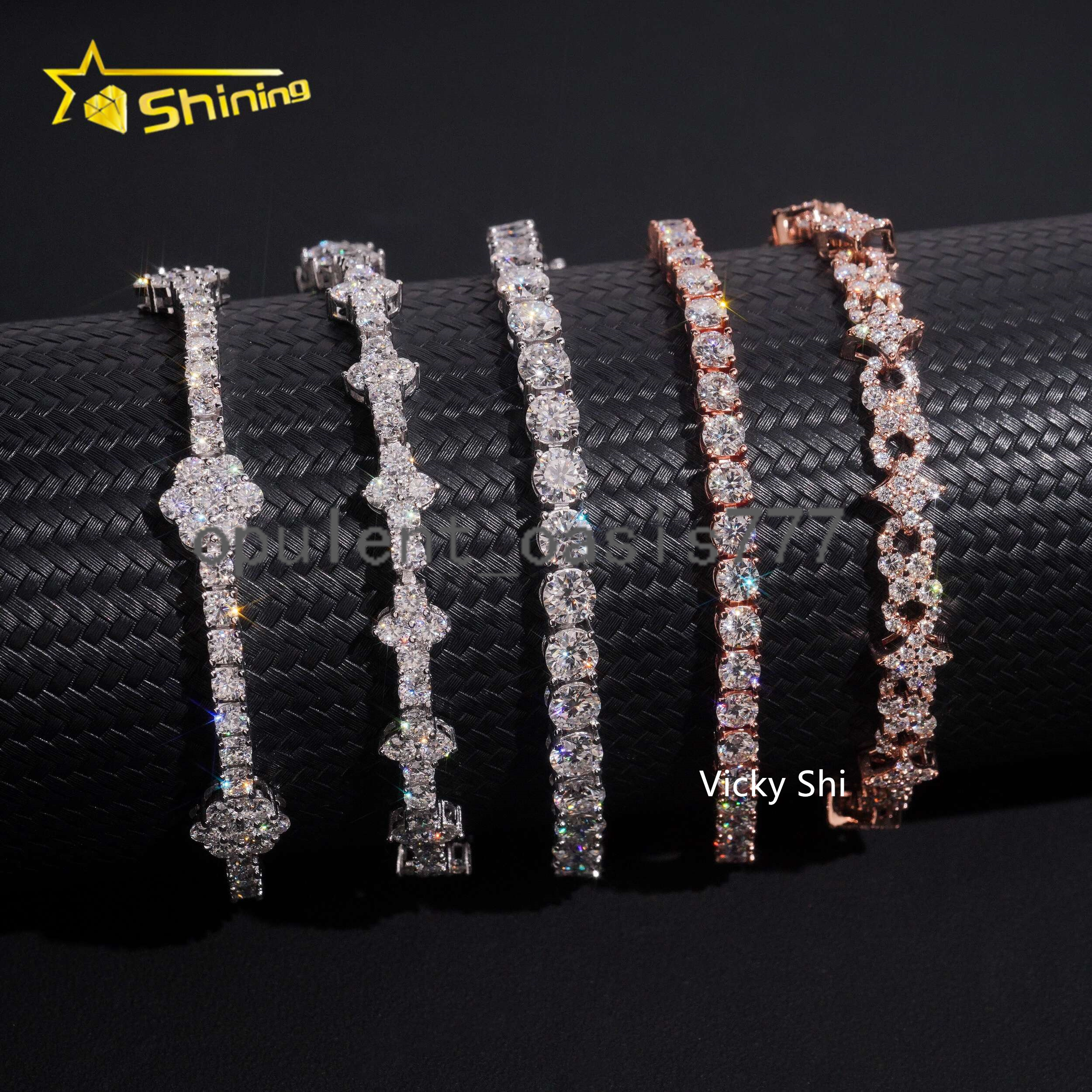 Hot Sell Moissanite Tennis Bracelet Fine Jewelry 925 Silver Man Bracelet Iced Out Mixed Design Flower Cross Moissanite Bracelet