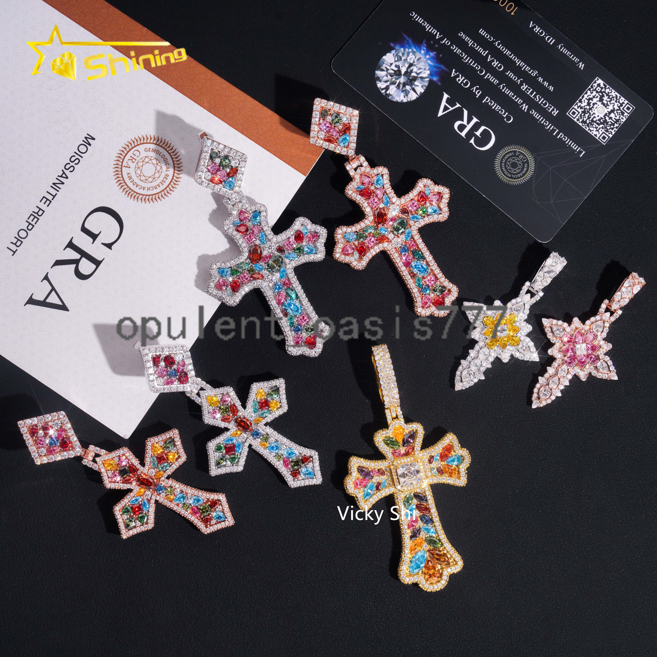 Luxury Multi Color Moissanite Cross Pendants Collection VVS Iced Out Moissanite Pendant Men Hip Hop Charm Pendant Jewelry