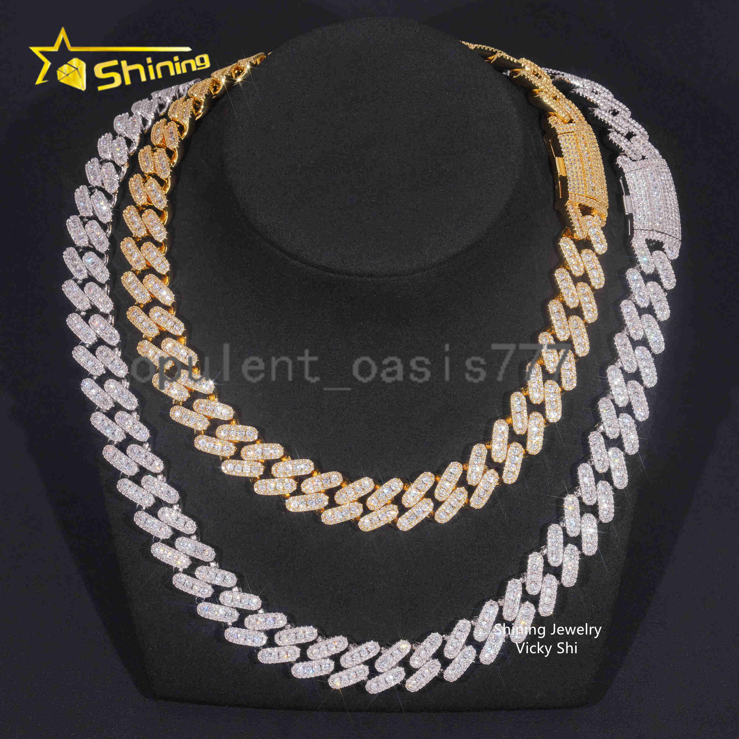 Rapper Fashion Hip Hop Jewelry Cuban Necklace 925 Silver Gold Plated 15MM Width VVS Moissanite Cuban Link Chain