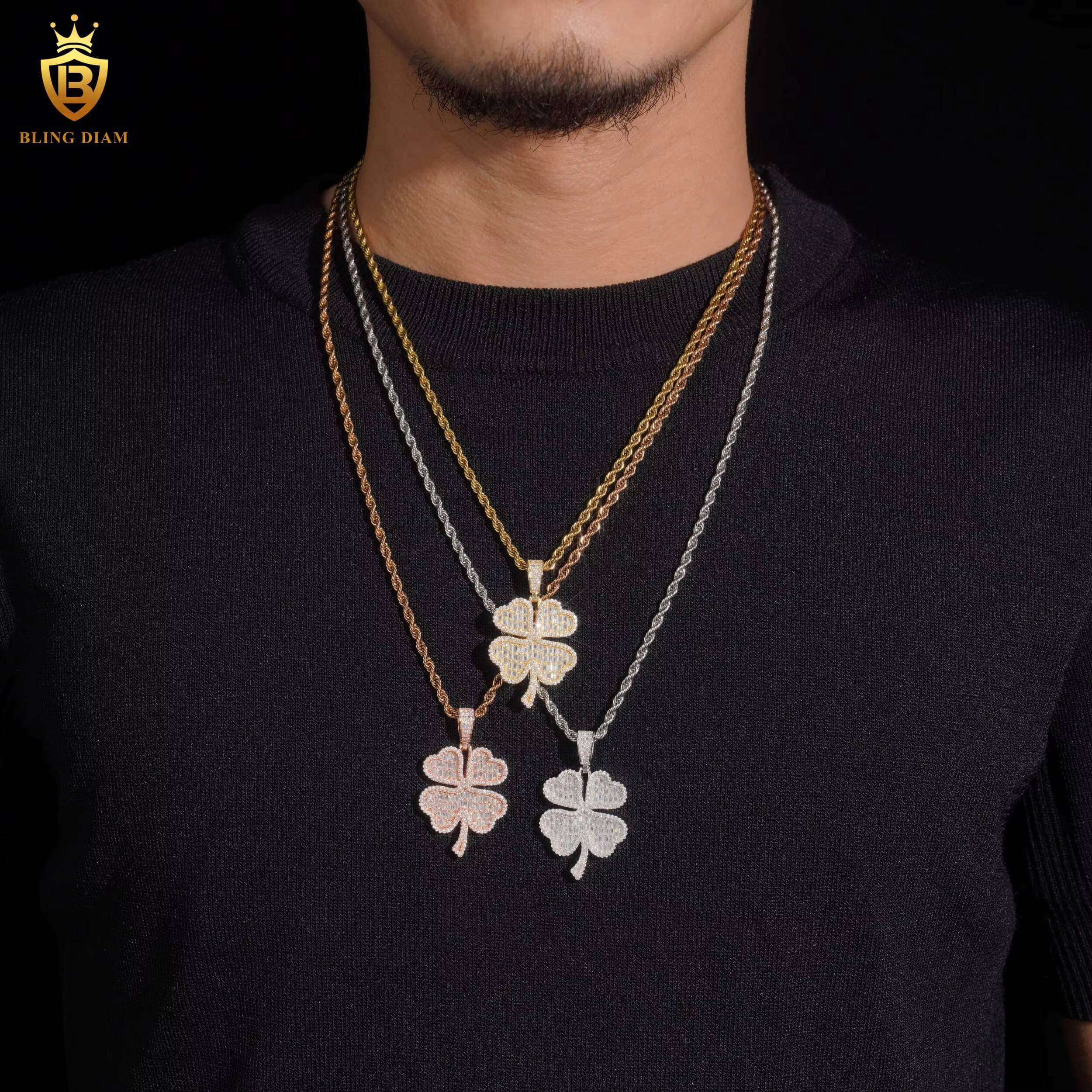 Factory Outlet VVS Moissanite Pendant Men 925 Silver Charm Pendant HipHop Four Leaf Clover Pendant Iced Out Moissanite Pendant