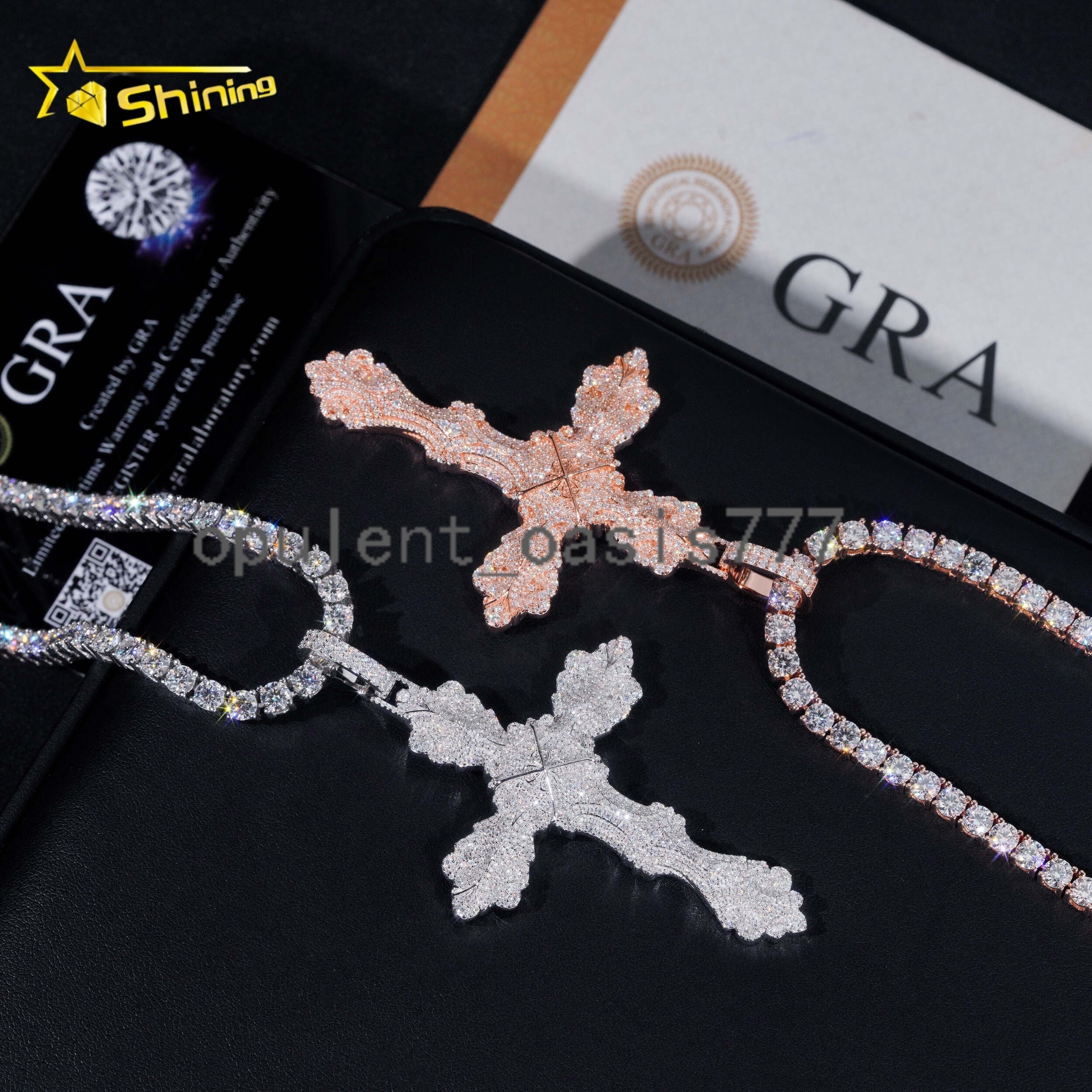 Hip Hop Style 925 Sterling Silver Pass Diamond Tester Gold Plated Iced Out Cross Charms Moissanite Pendants