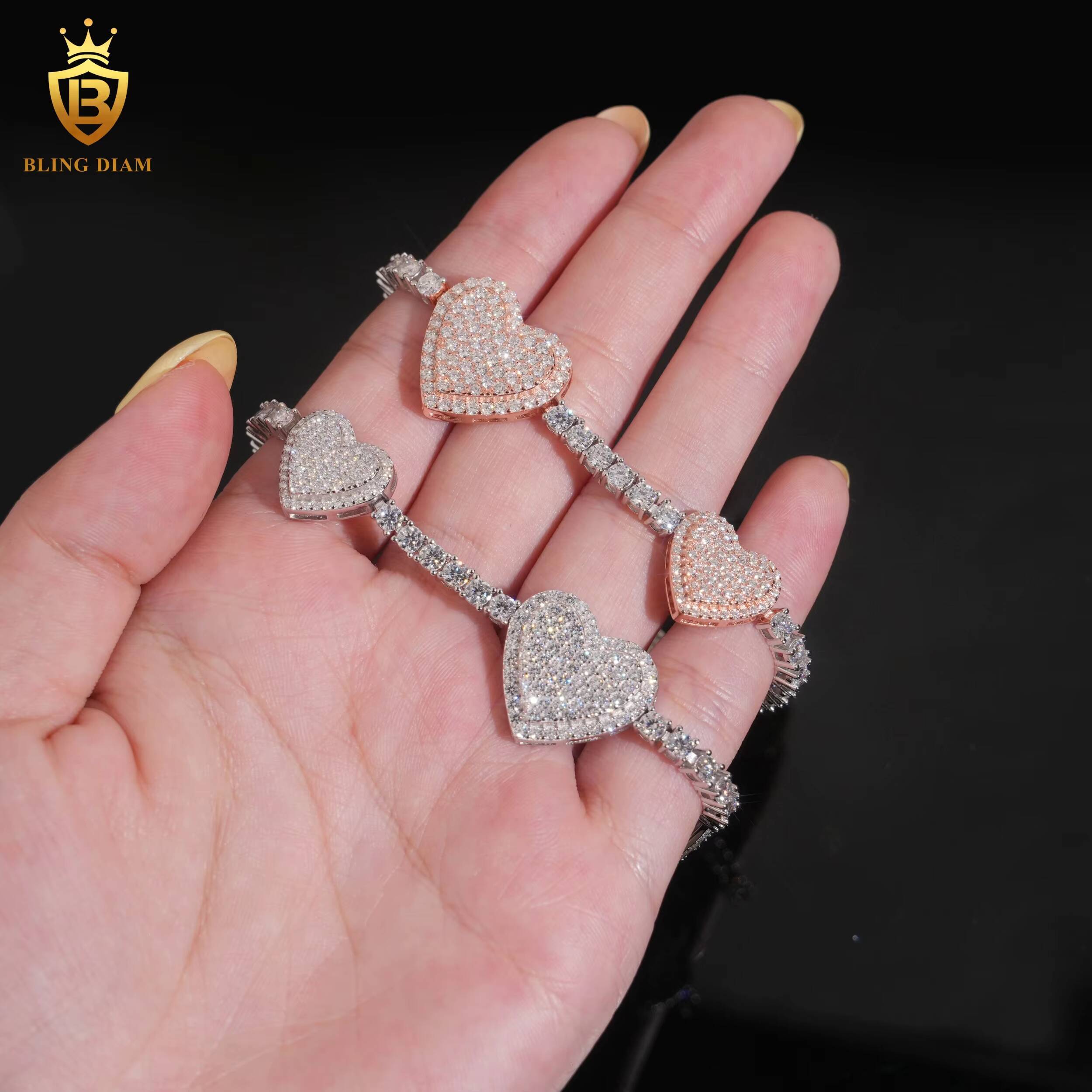 925 Sterling Silver Womens Bracelet Two Tones Heart Rhodium Plated GRA Certified Brilliant Cut Moissanite Fine Jewelry Bracelet