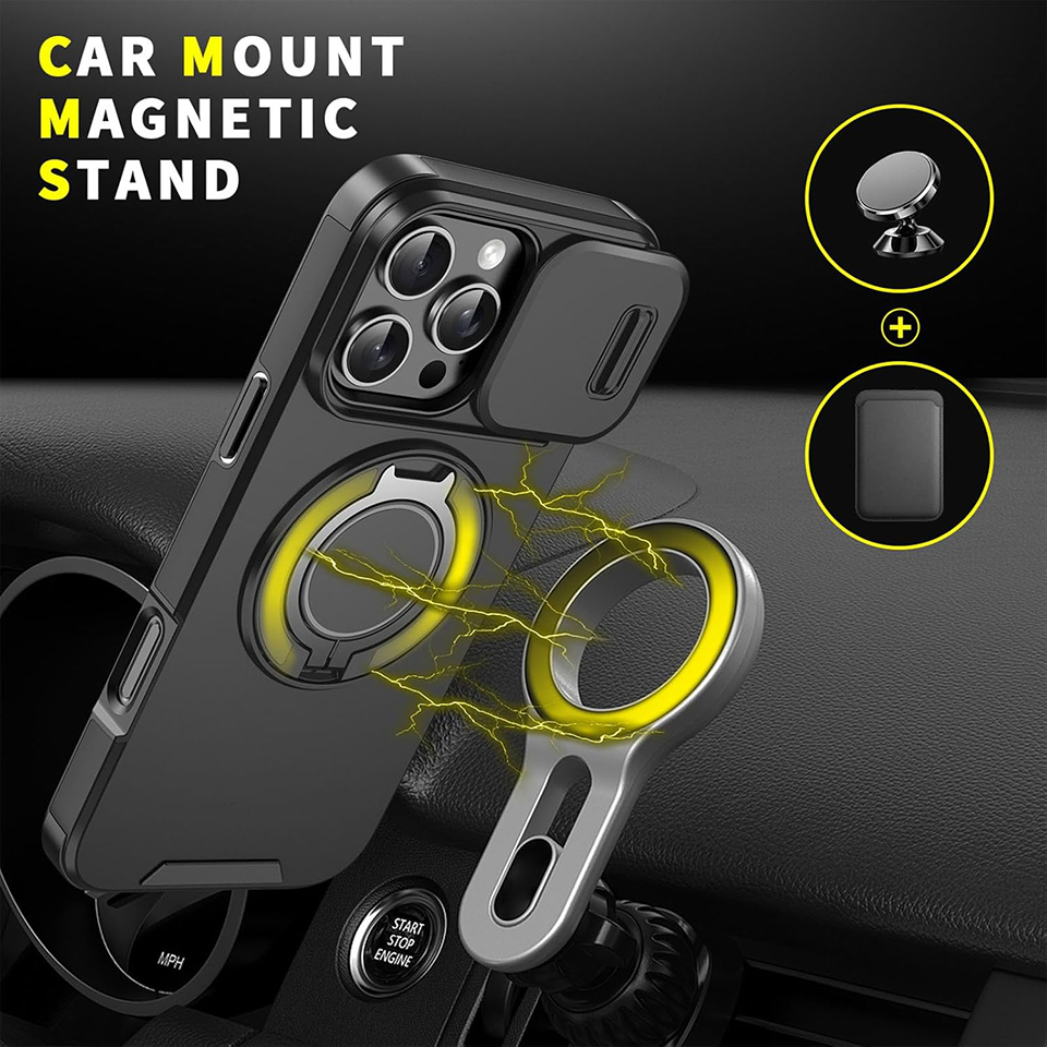Heavy-duty Rugged Magnetic Ring Stand Case For iPhone 17 16 15 14 13 12 11 Pro Max Plus Slide Camera Protection For Magsafe Cover - view 3