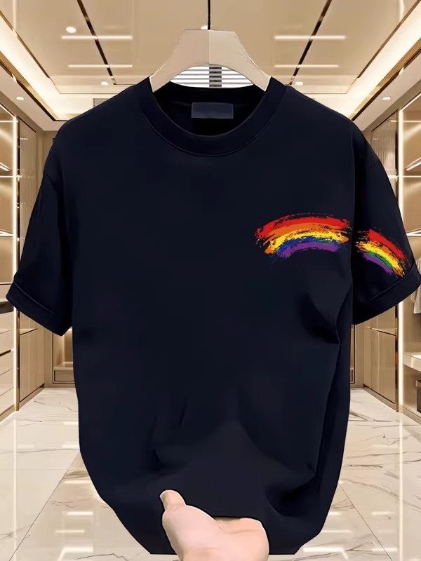 American Retro Cool Guy Heavyweight Cotton T-Shirts for Men & Women | Summer Loose Fit Regular Shoulder Tees with Minimalist Print