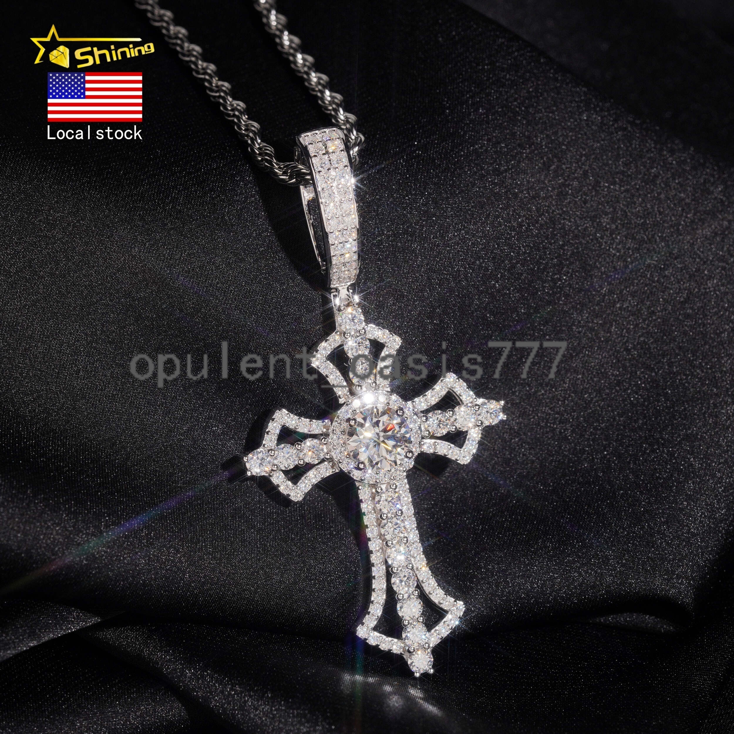 Fast Shipping Local Stock 925 Silver Cross Hip Hop Fine Jewelry Iced Out Moissanite Pendant