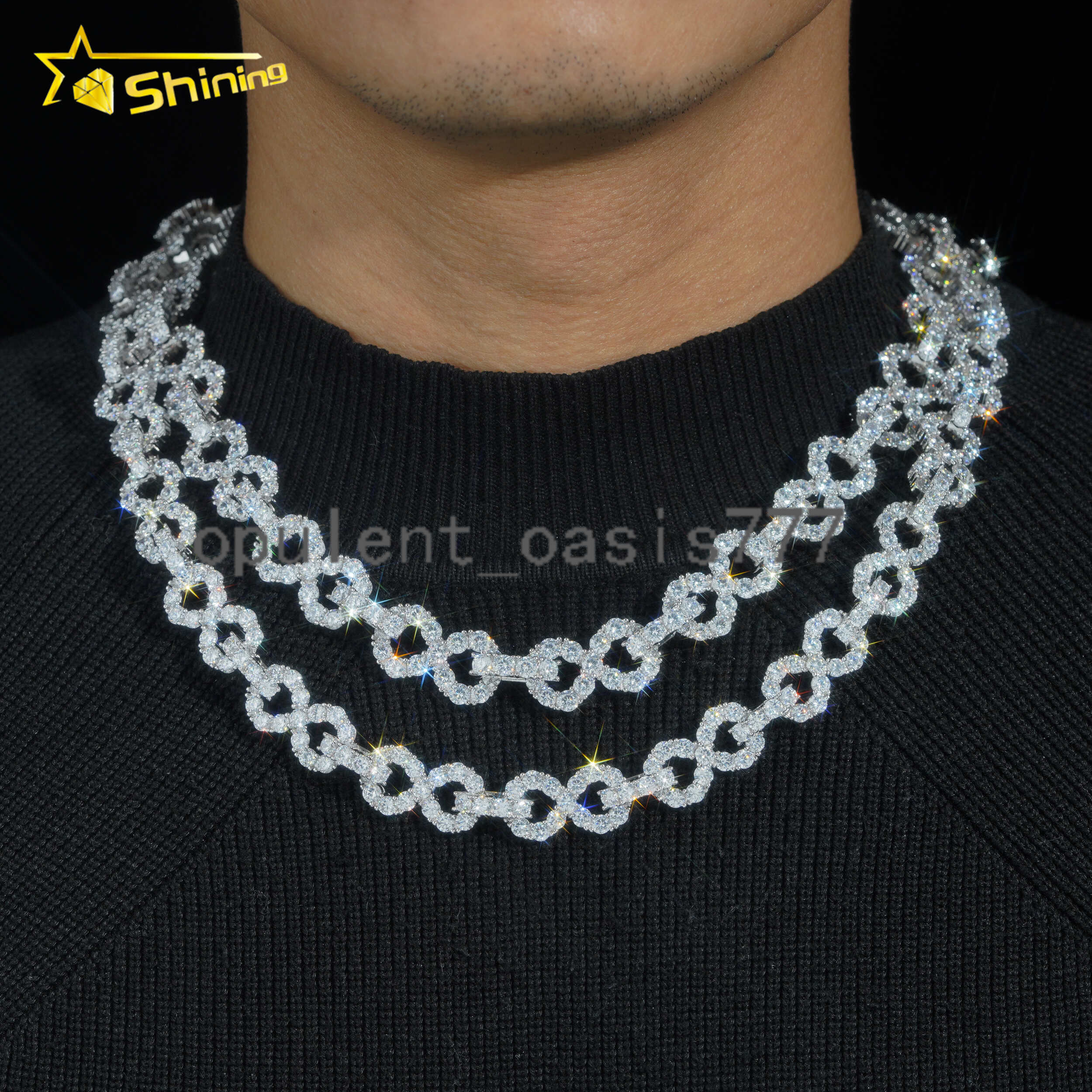 Luxury 15mm Cuban Link Chain 925 Sterling Silver Moissanite Hip Hop Jewelry Custom Infinity Iced Out Chain Link for Men