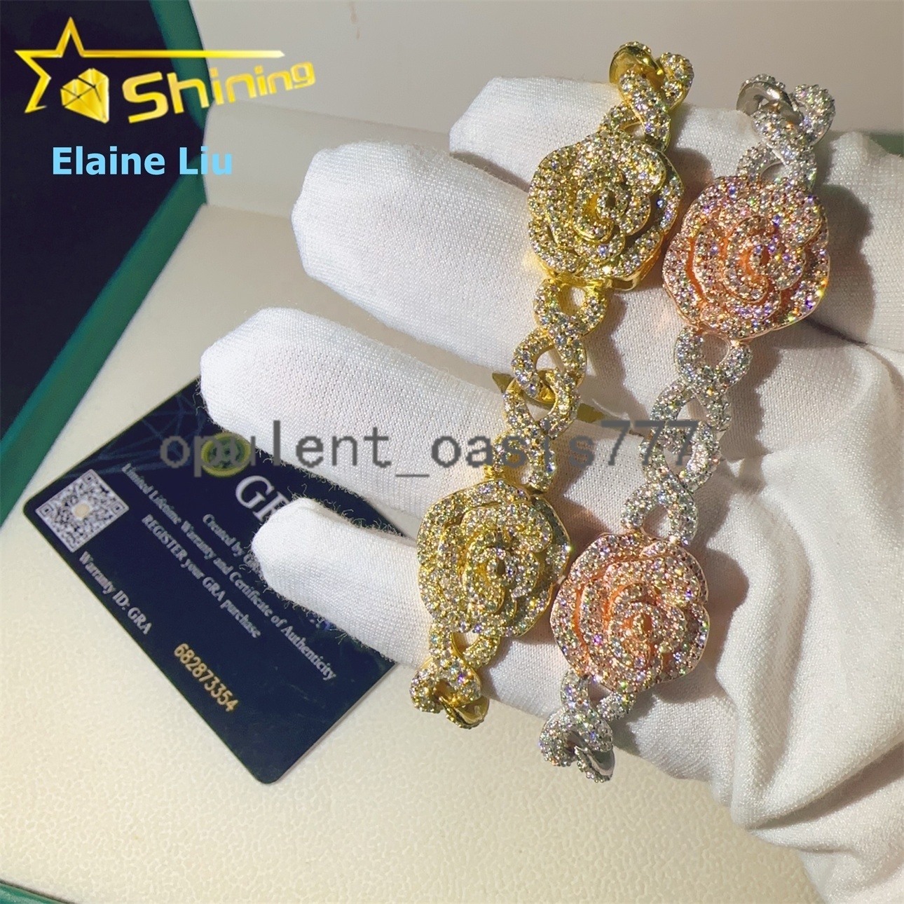 Custom VVS Moissanite Diamond Sterling Silver 925 8mm Moissanite Hip Hop Mosaic Setting Iced Out Cuban Link Chain Bracelet