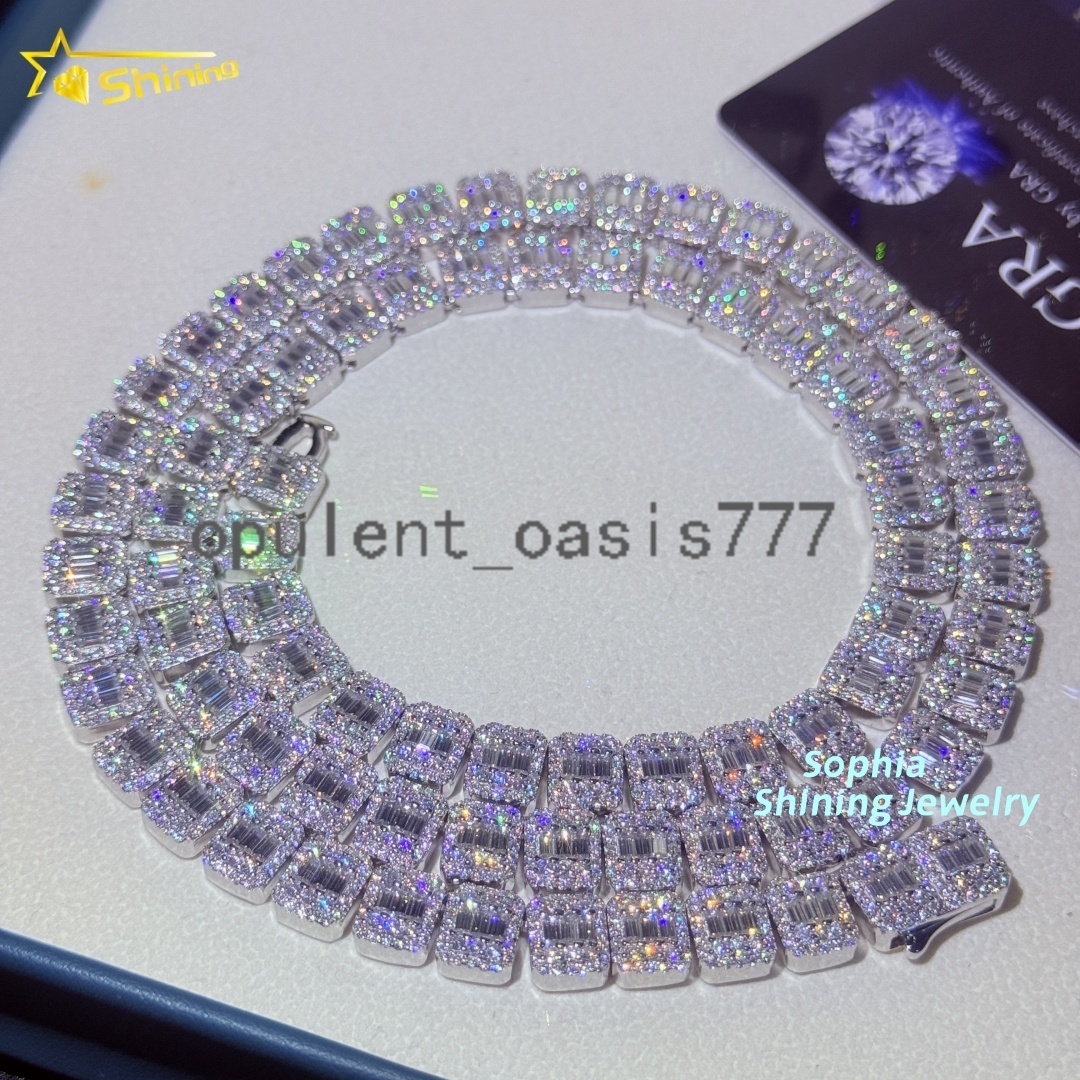 Luxury Sterling Silver 925 Iced Out Diamond Ready to Ship Vvs Moissanite Hip Hop Jewelry Cluster Tennis Chain