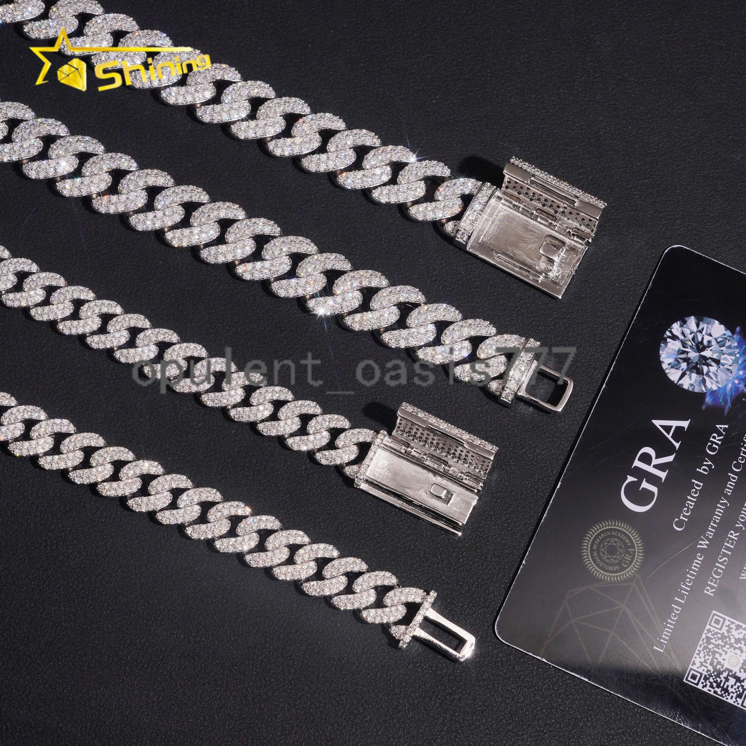 Hip Hop Jewelry 925 Silver 2Rows 10mm 13mm VVS Moissanite Cuban Link Chain Custom Iced Out Cuban Link for Men
